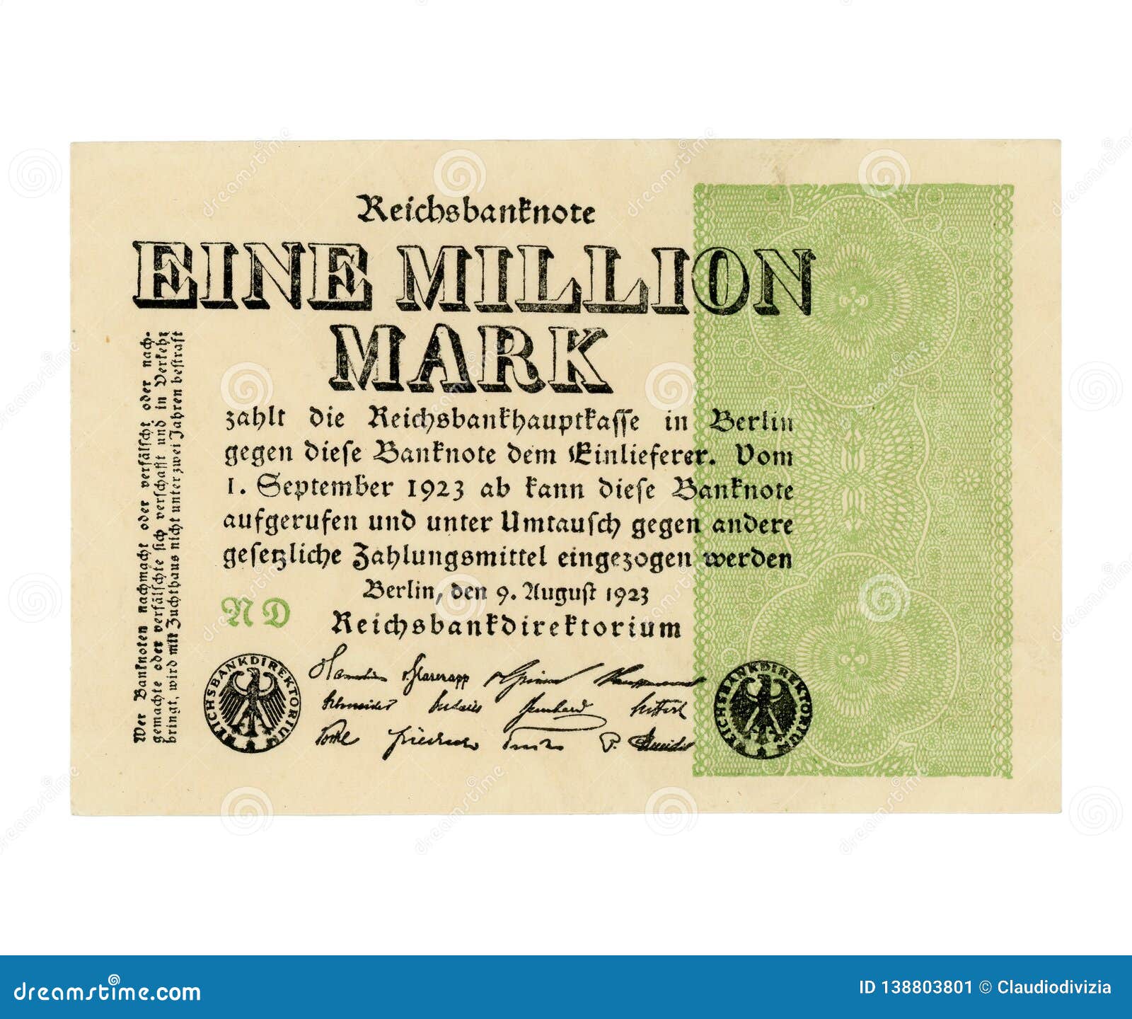 Eine Million Mark Meaning One Million Mark Note Stock Image