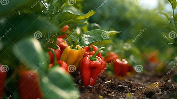 Eine Nahe Gelegene PaprikaPflanze in Einer Plantage Stock Abbildung