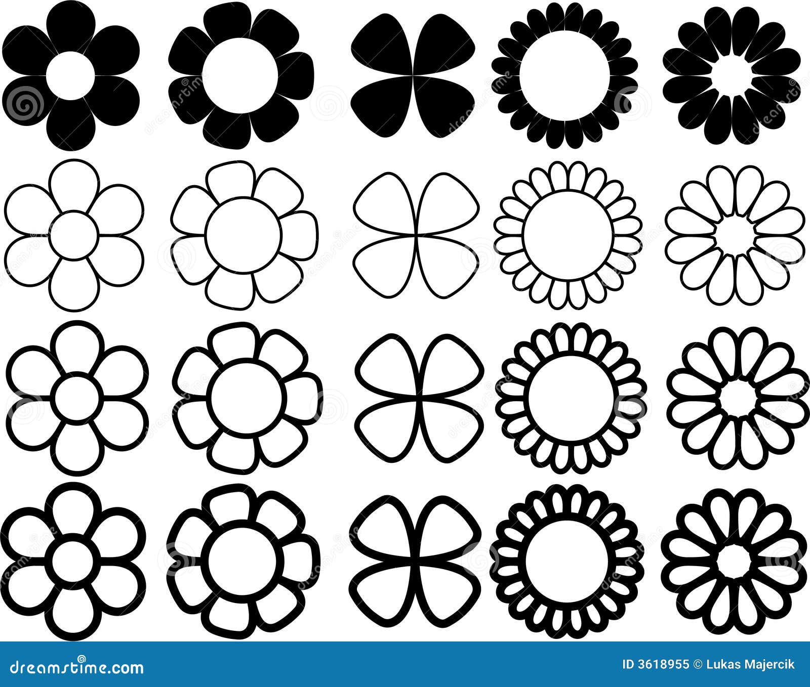 Einfache Blumen Schwarzweiss Vektor Abbildung Illustration Von Auszug Kunst