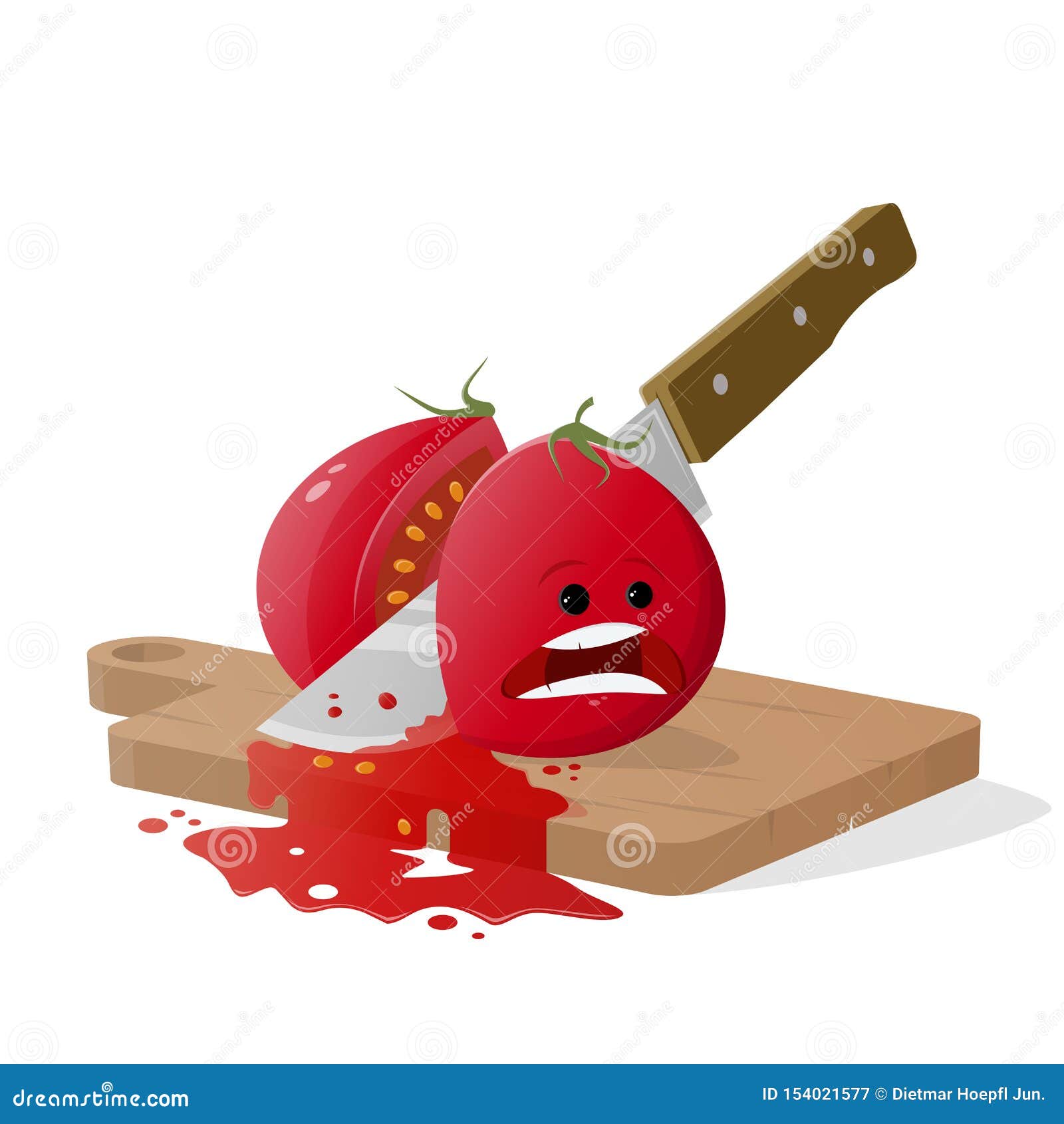 Cartoon Tomato Cut by Kitchen Knife Stock Vector Illustration of