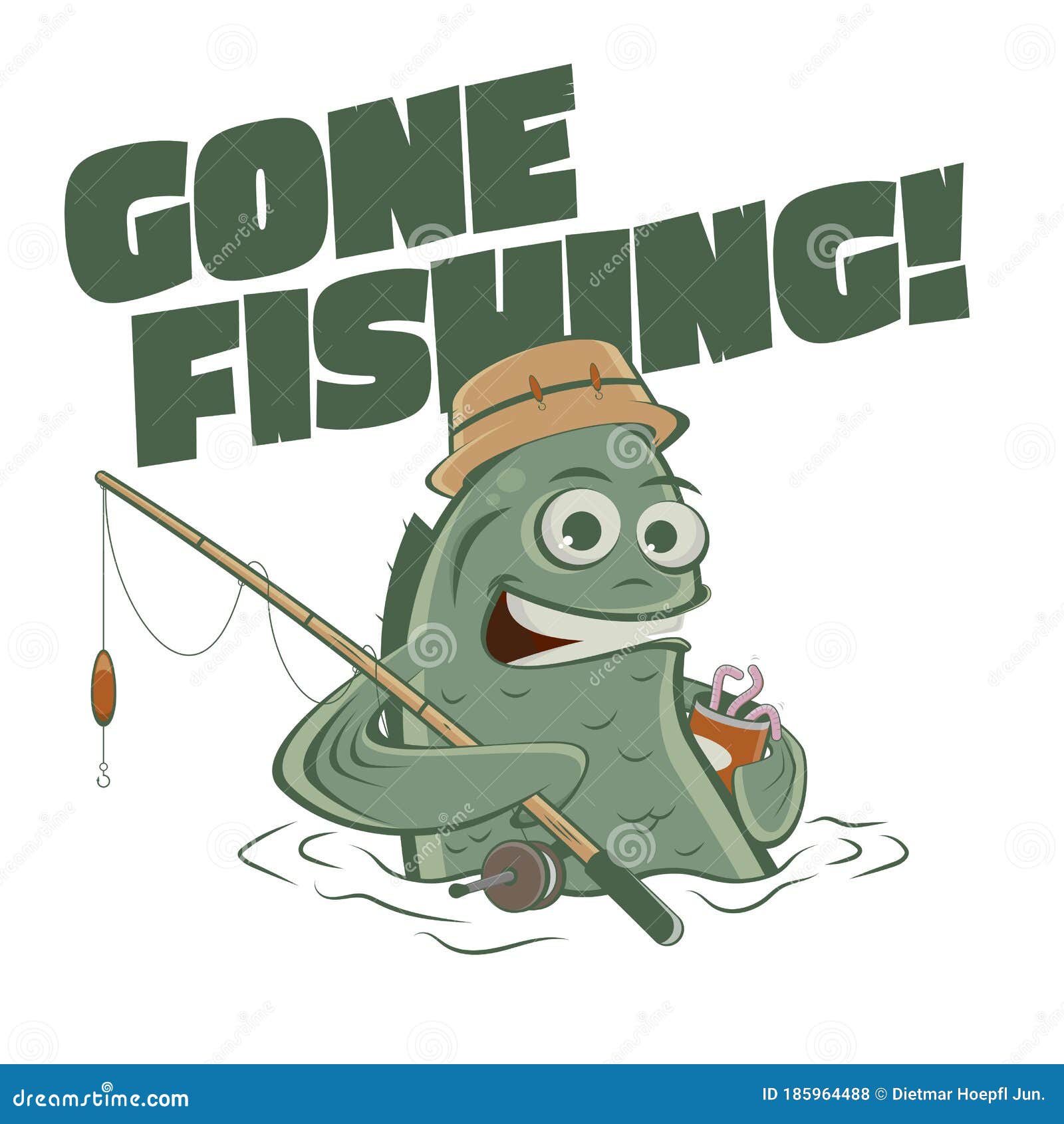 Gone Fishing Funny Cartoon Illustration Stock Vector