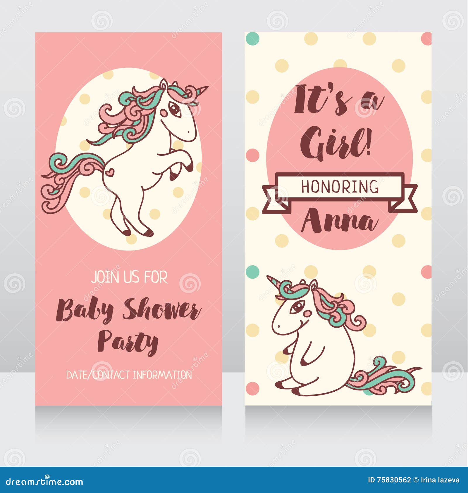 Einladungen Fur Babyparty Mit Nettem Einhorn Vektor Abbildung Illustration Von Einladungen Babyparty