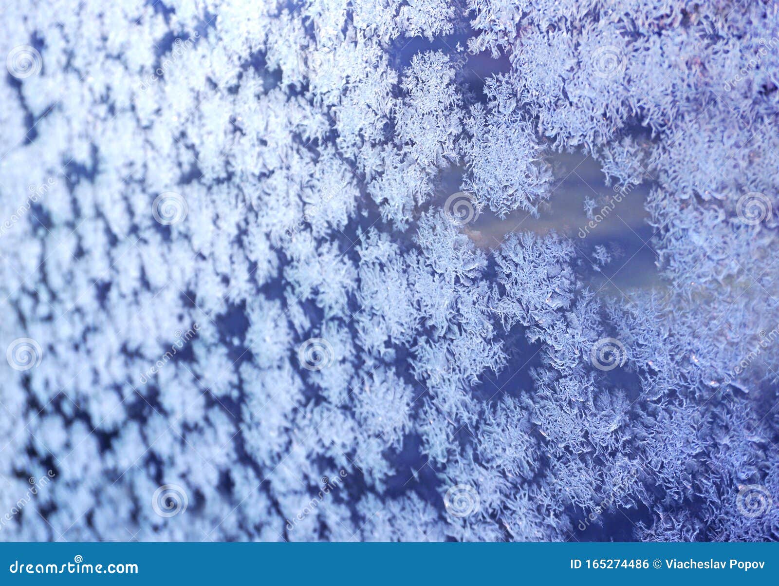 Eisblumen, Gefroren, Blaues Fenster Mit Textur Stockfoto