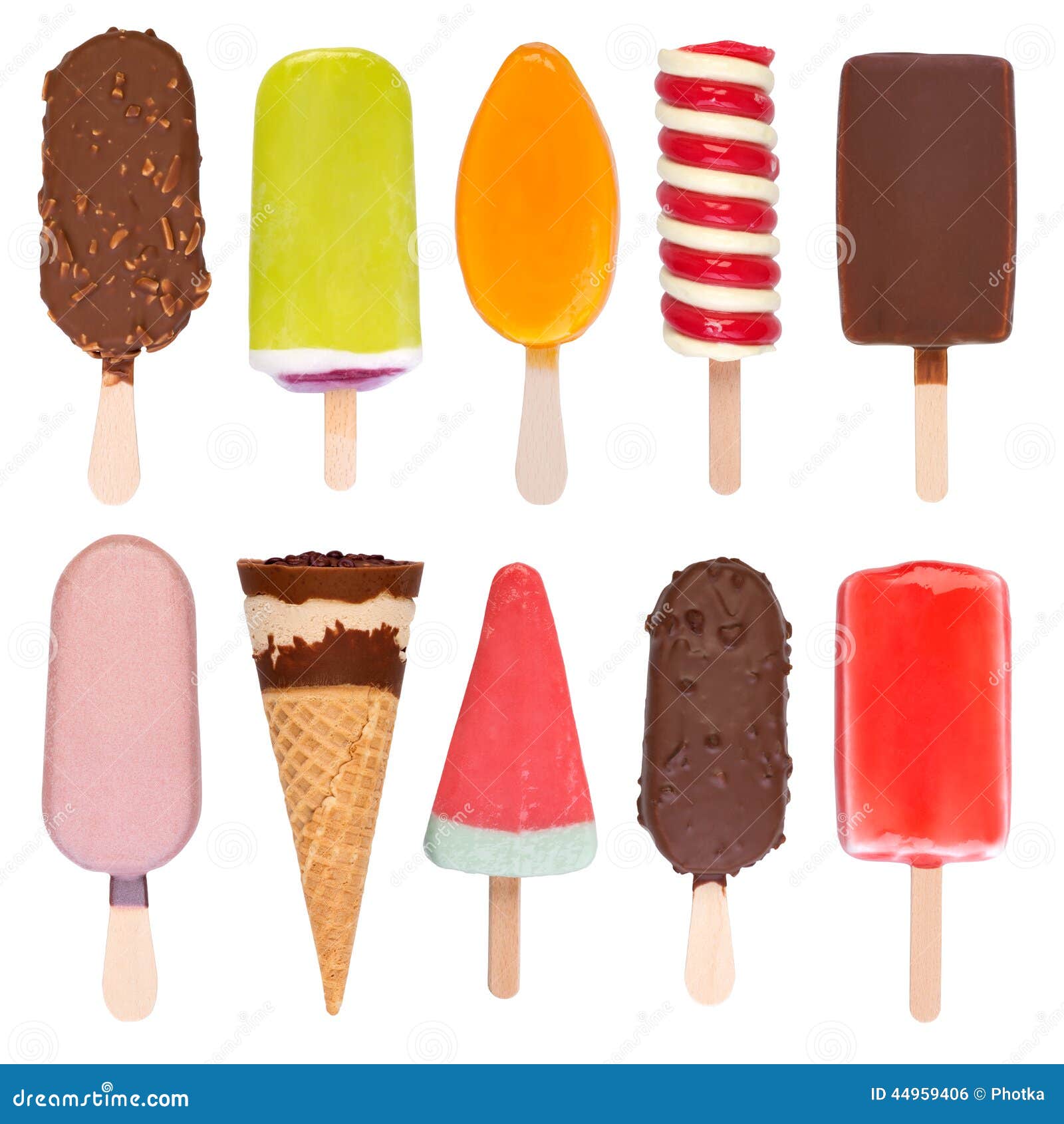 Eiscreme Und Eis Am Stiel Lokalisiert Auf Weiss Stockfoto Bild Von Hintergrund Braun 44959406