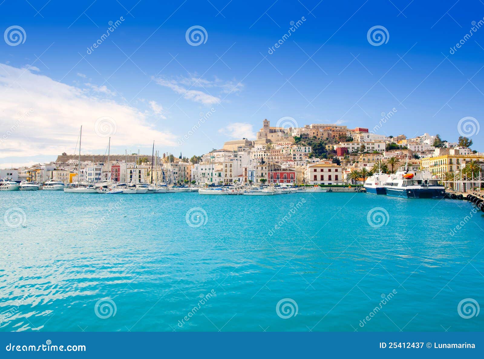 eivissa ibiza town with church under blue sky