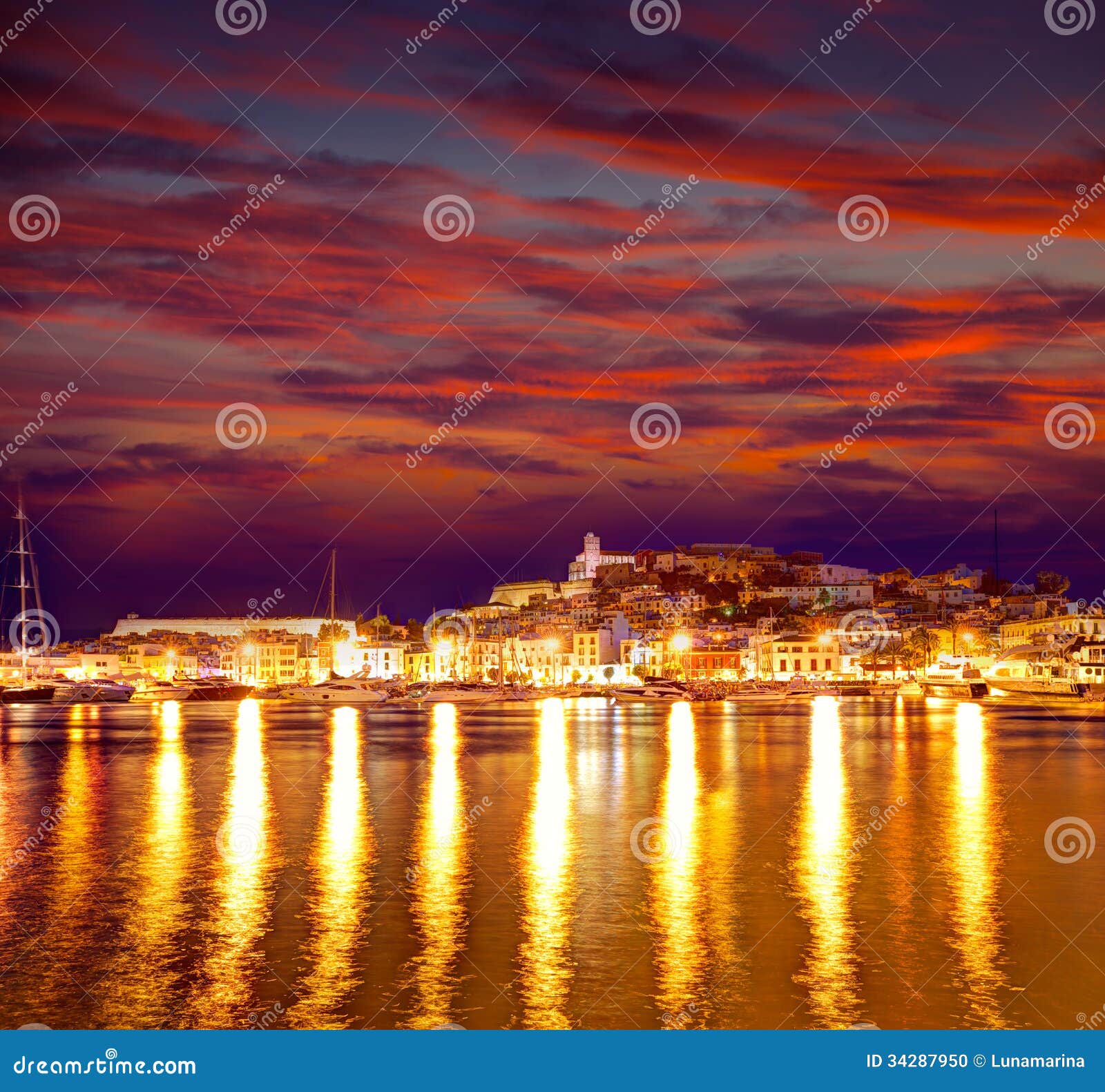 eivissa ibiza town downtown at sunset in balearic