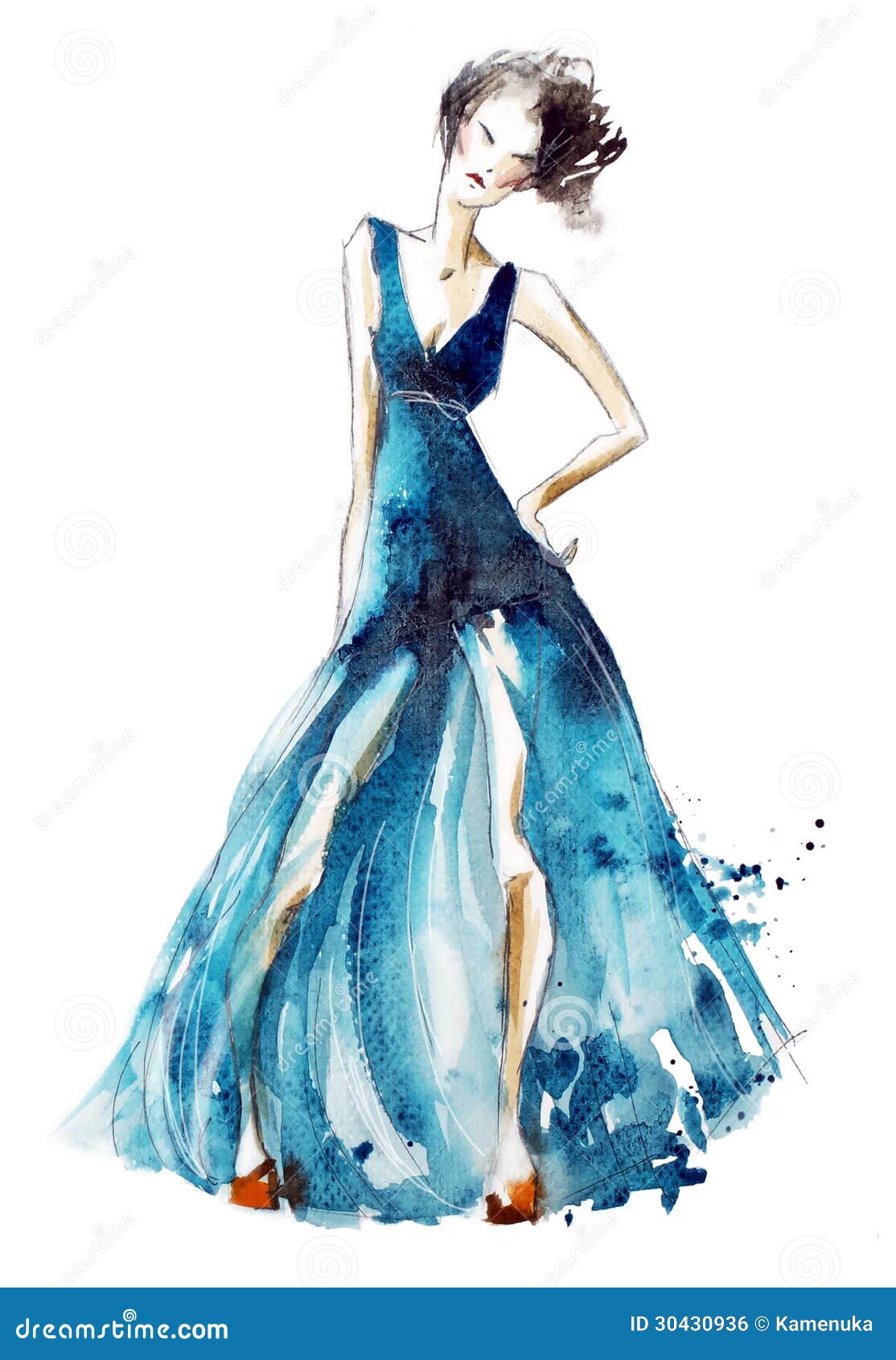 Ejemplo Azul De La Moda Del Vestido, Pintura De La Acuarela Stock de  ilustración - Ilustración de pintura, salpicadura: 30430936