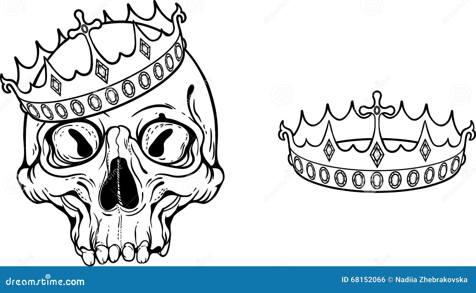 Ejemplo con el cráneo y la corona. Ejemplo blanco y negro con el cráneo y la corona