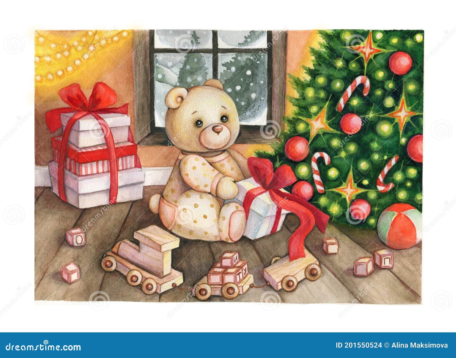 Ejemplo De Cuento De Navidad. Regalos Del Osito Y Un árbol De Navidad Stock  de ilustración - Ilustración de postal, invierno: 201550524
