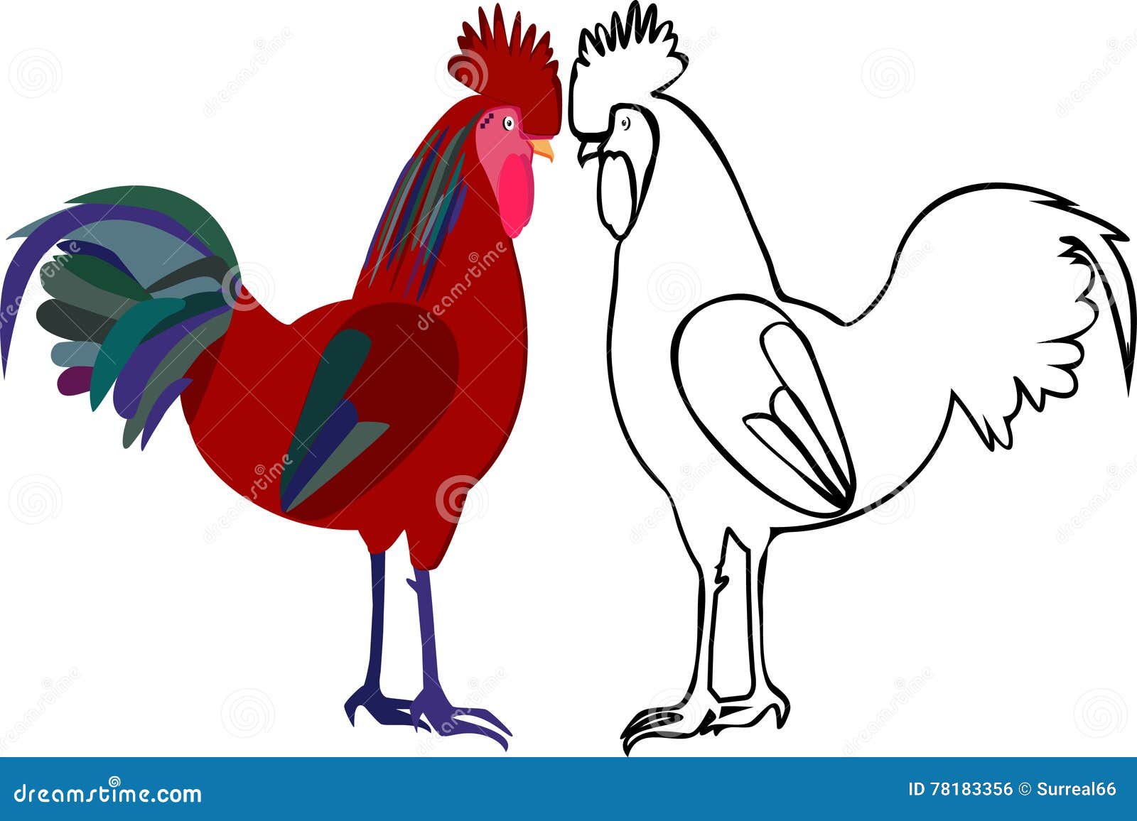 Ejemplo de dos gallos ilustración del vector. Ilustración de animal -  78183356