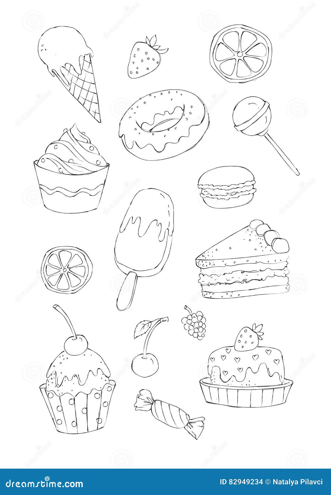 Ejemplo De Libro De Colorear De Postres Y De Dulces Ilustración del Vector  - Ilustración de colorante, cereza: 82949234, image size:1131x1690