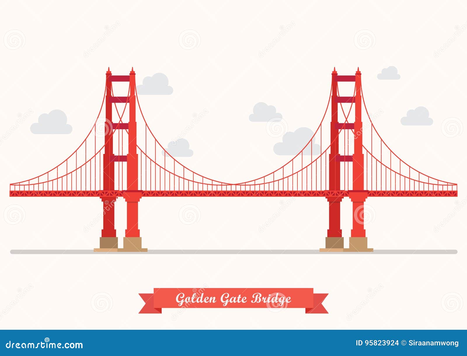 Ejemplo de puente Golden Gate Diseño plano del estilo aislado en fondo