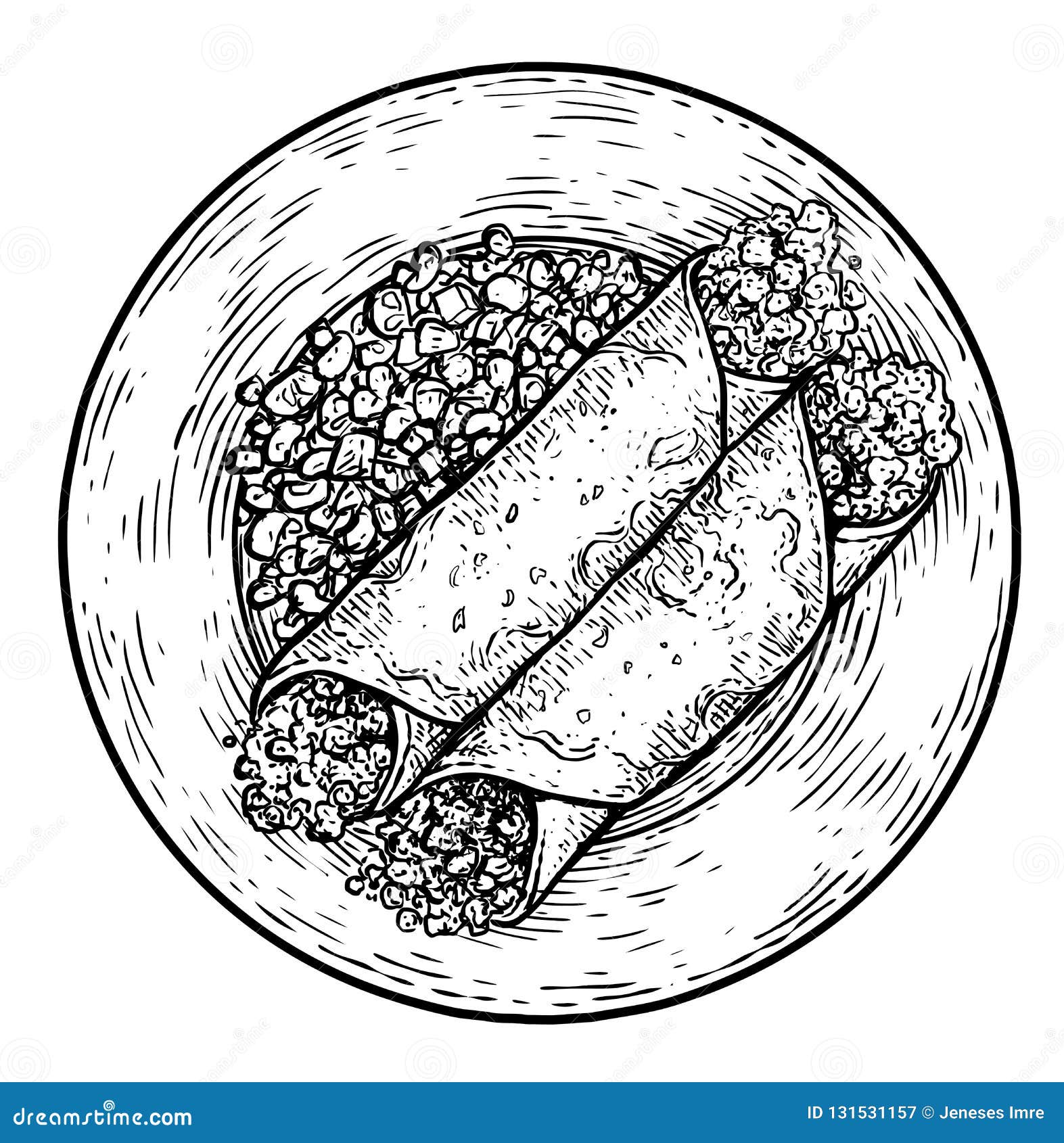 Ejemplo Del Enchilada, Dibujo, Grabado, Tinta, Línea Arte, Vector  Ilustración del Vector - Ilustración de canelones, comida: 131531157