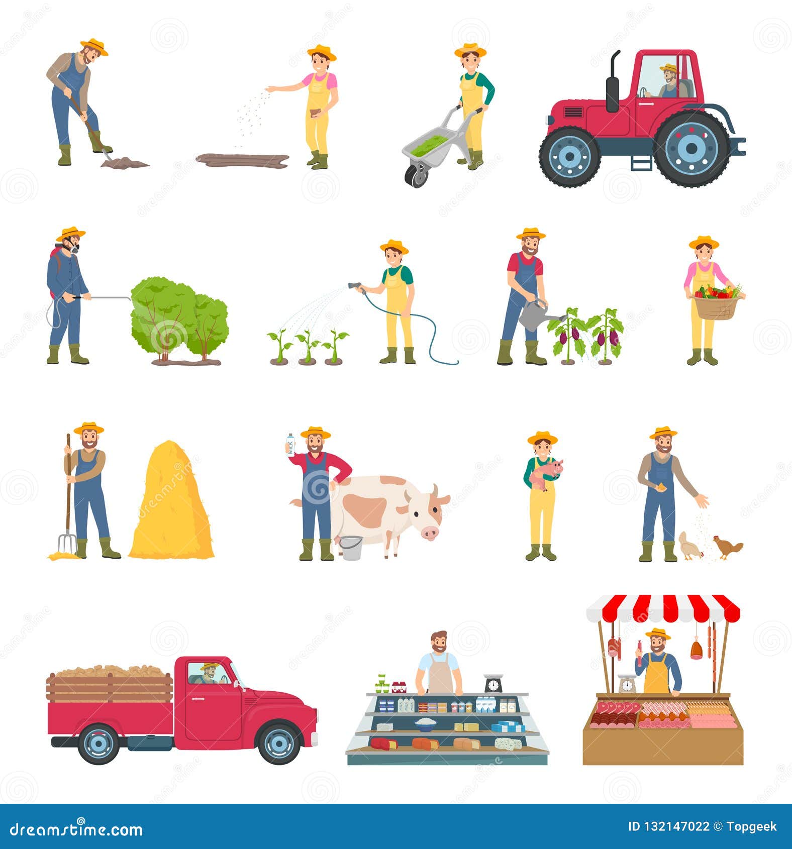 Ejemplo Del Vector De Work Agriculture Set Del Granjero Ilustración del