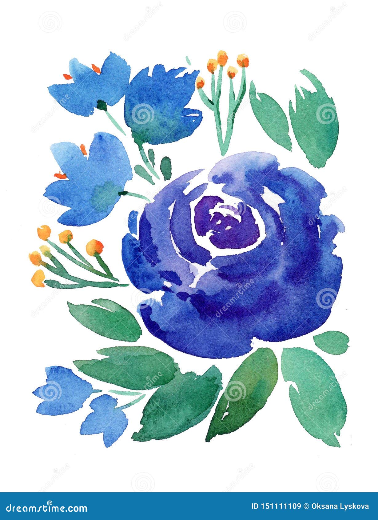 Ejemplo Floral De La Acuarela Del Boho Del Dibujo De La Mano Con Las Flores  Azules, Ramas, Hojas Stock de ilustración - Ilustración de hoja, flores:  151111109