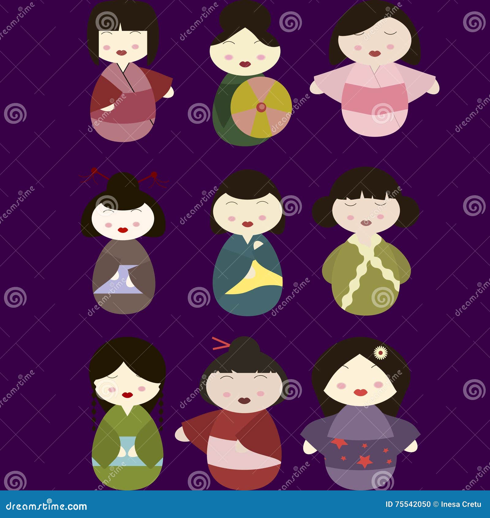 Ejemplo Lindo De Las Muñecas De Japón, Muñecas Del Kokeshi Del Vector Ilustración del Vector - Ilustración de ejemplo, vector: 75542050