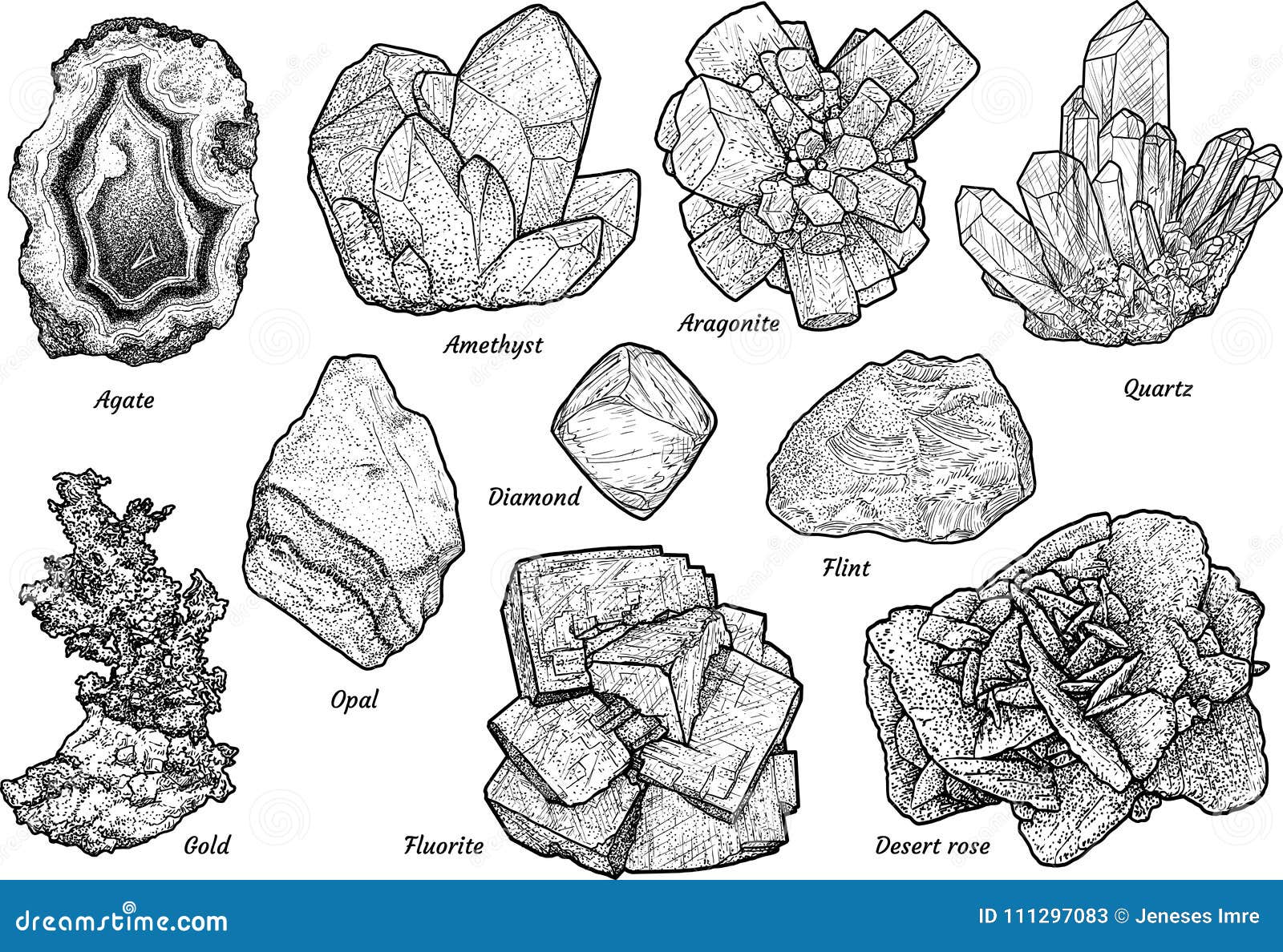 Ejemplo Mineral De La Colección, Dibujo, Grabado, Tinta, Línea Arte, Vector  Ilustración del Vector - Ilustración de cristal, mano: 111297083