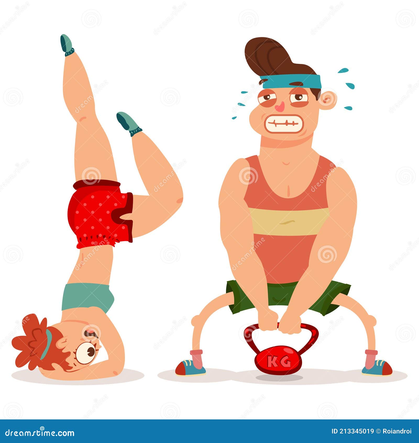 Ejercicio De Fitness Para Mujeres Y Hombres. Yoga Y Deportes. Vector  Dibujos Animados Carácter Entrenamiento Ilustración Ilustración del Vector  - Ilustración de individuo, fondo: 213345019