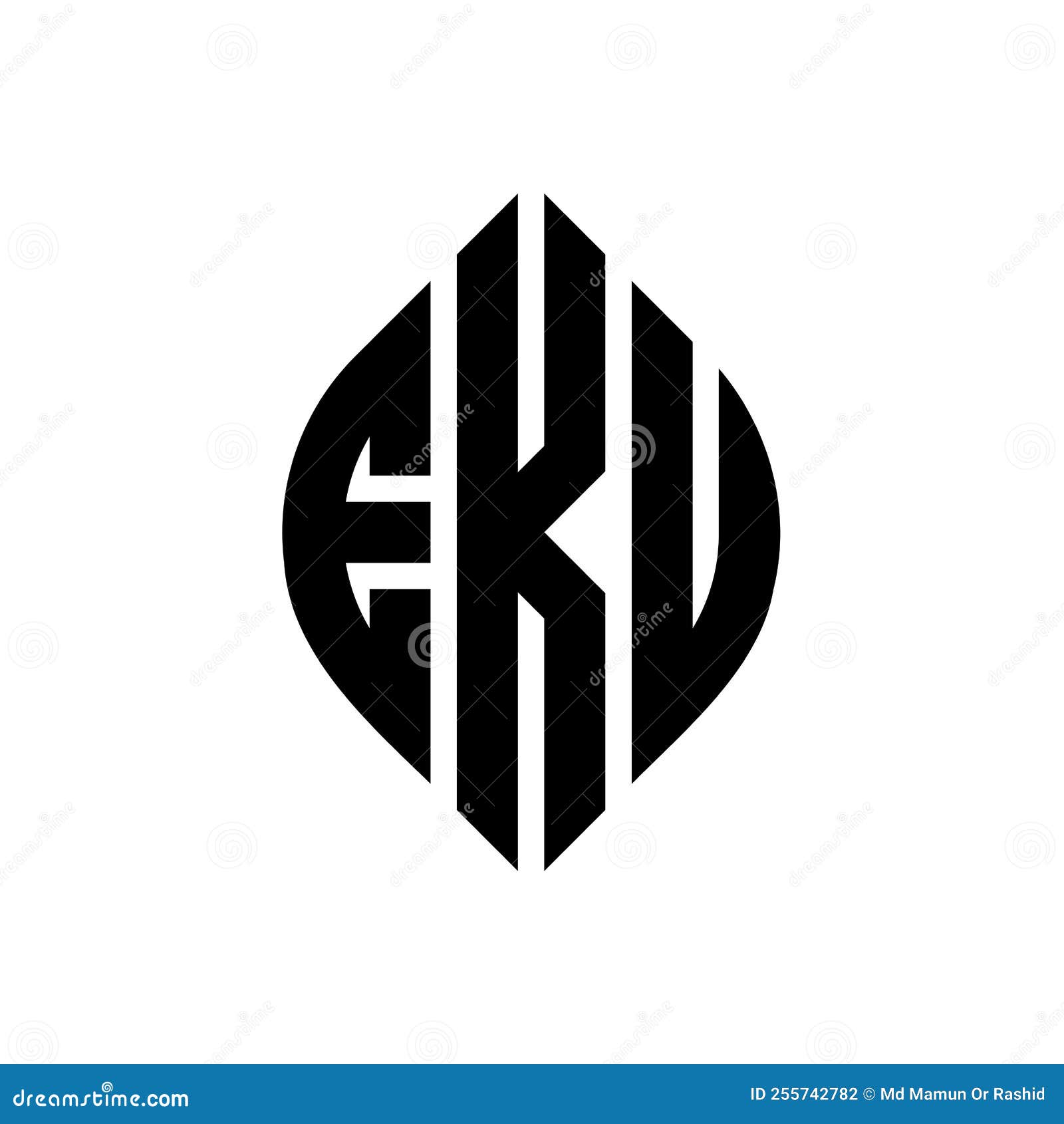 eku circle letter logo  with circle and ellipse . eku ellipse letters with typographic style. the three initials form a