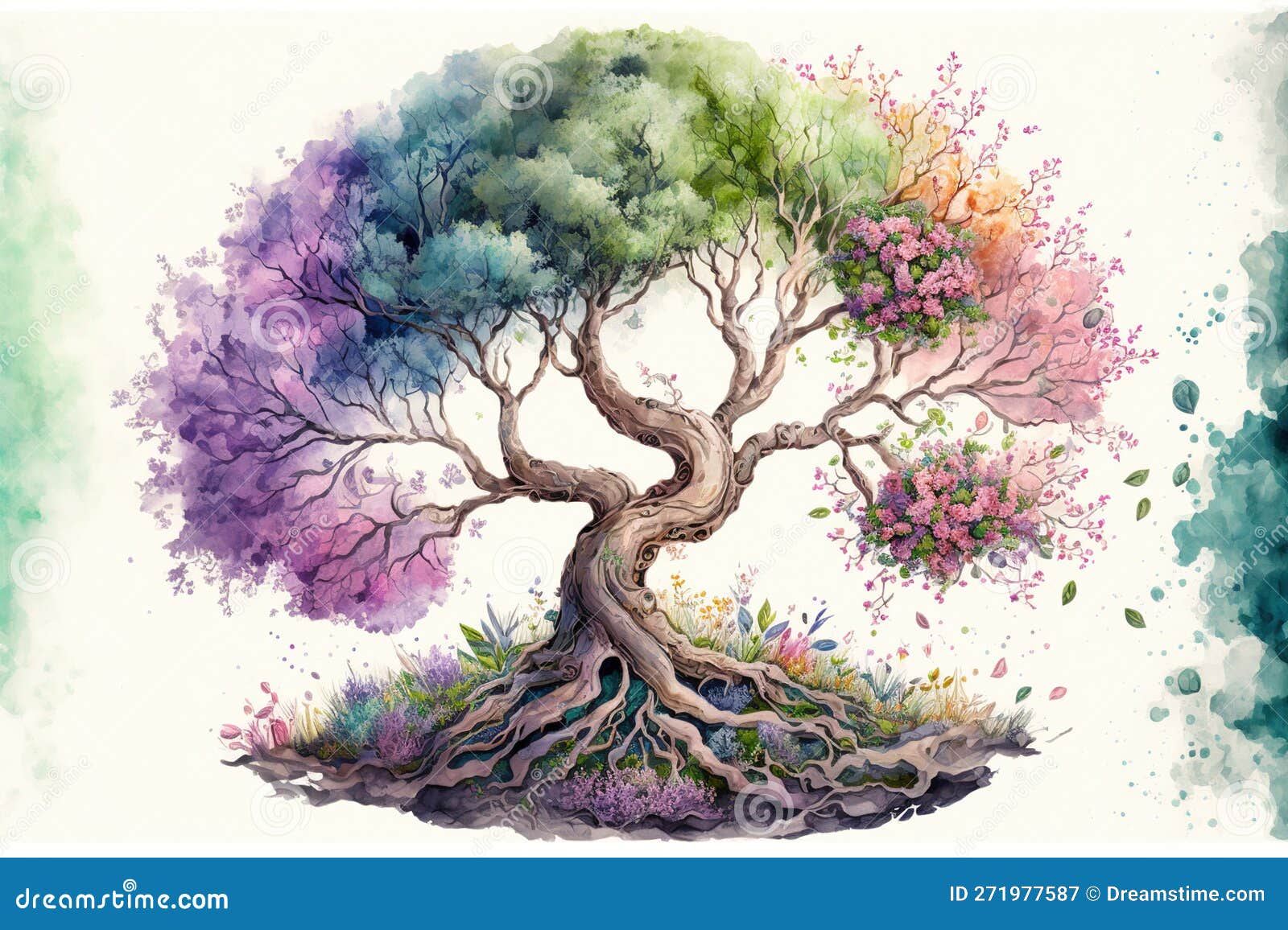 El árbol De La Vida En El Colorido Estilo De Pintura De Acuarela Primaveral  Stock de ilustración - Ilustración de wallpaper, chapoteo: 271977587