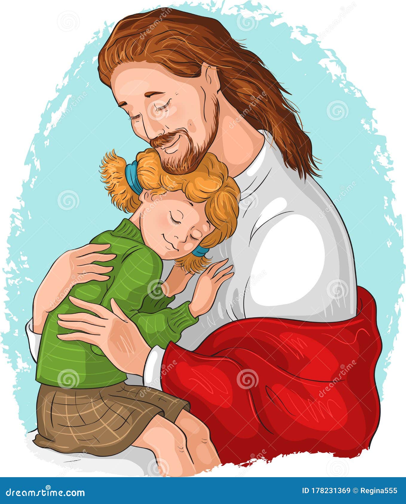 El Abrazo De Dios. Jesus Abrazando a Una Chica Vectorial Ilustración De  Dibujos Animados Ilustración del Vector - Ilustración de alegre, santo:  178231369