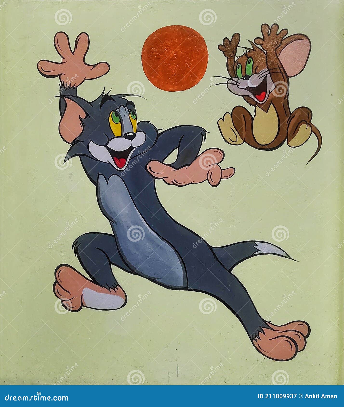 El Arte De La Pared De Tom Y Jerry El Dibujo Animado Con El Espacio Vacío.  Fotografía editorial - Imagen de espacio, pared: 211809937