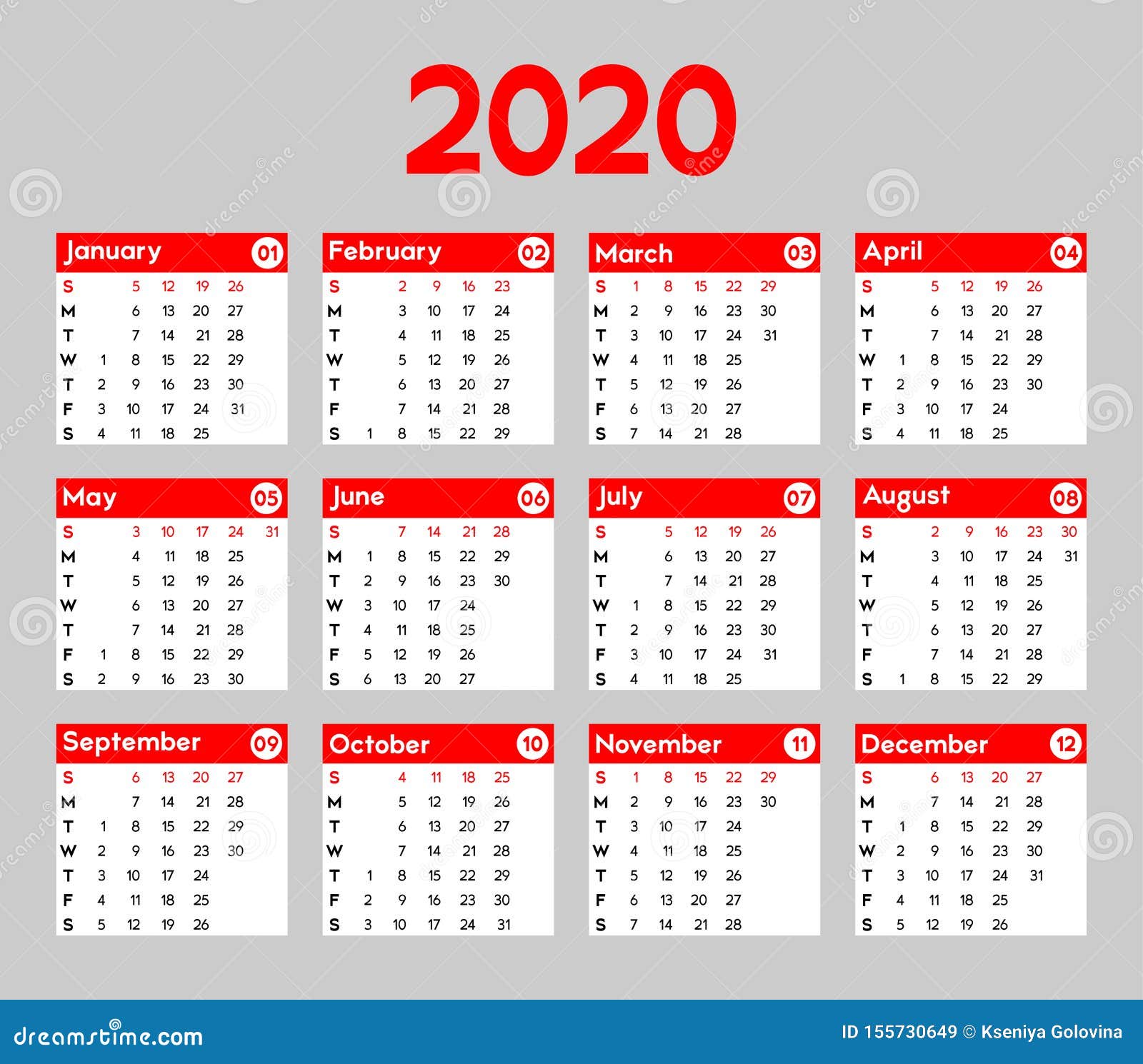 El Calendario 2020 La Semana Comienza El Domingo Ilustracion Del Vector Ilustracion De Semana Domingo 155730649 calendario de semanas 2020