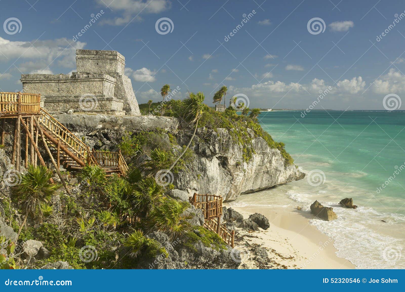 el castillo is pictured in mayan ruins of ruinas de tulum (tulum ruins) in quintana roo, yucatan peninsula, mexico.