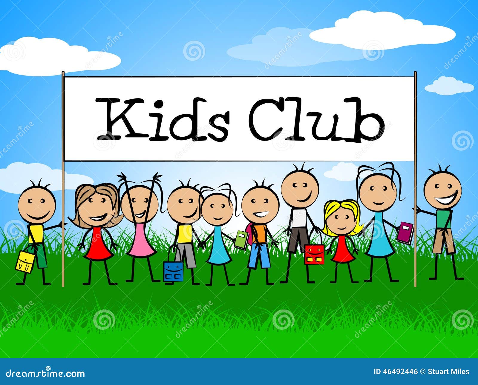 El Club De Los Niños Indica Tiempo Libre Y Se Aplica Stock de ilustración -  Ilustración de playtime, cabrito: 46492446