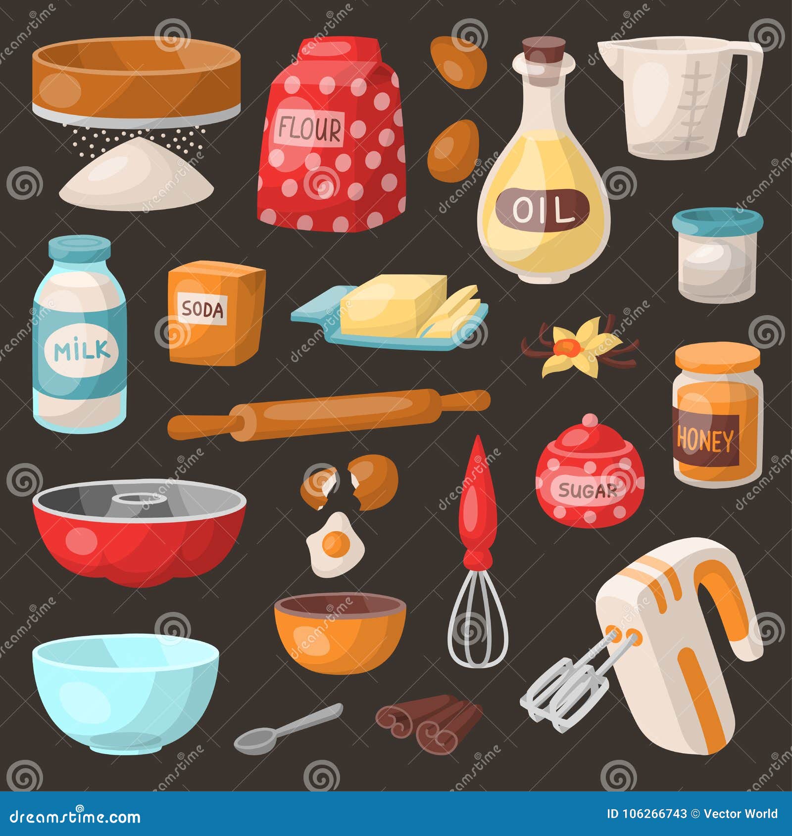 Ingredientes De Cocción E Iconos De Los Utensilios De Cocina Dibujo De  Dibujos Animados Planos Vectoriales Elementos De Diseño De Ilustración del  Vector - Ilustración de torcer, receta: 163279187