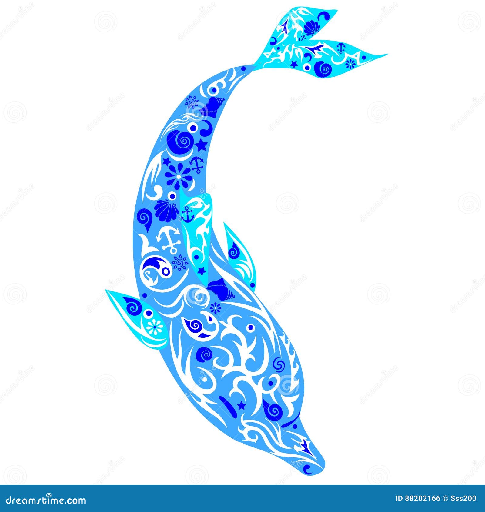 El Delfín Con El Dibujo, Un Mamífero Flota Abajo, Un Animal Marino, a Stock  de ilustración - Ilustración de asegurar, cubo: 88202166