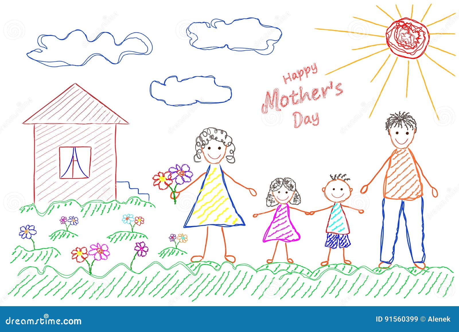 El Dibujo Por Un Día Del ` S De La Madre, Familia Feliz Del ` S De Los  Niños Ilustración del Vector - Ilustración de casa, familia: 91560399