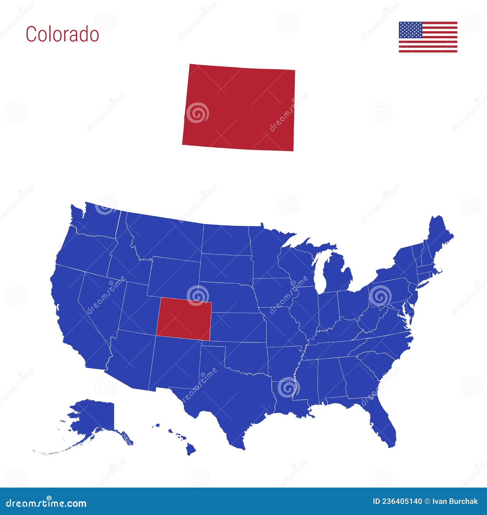 El Estado De Colorado Se Resalta En Rojo Mapa Vectorial De Los Estados Unidos Dividido En