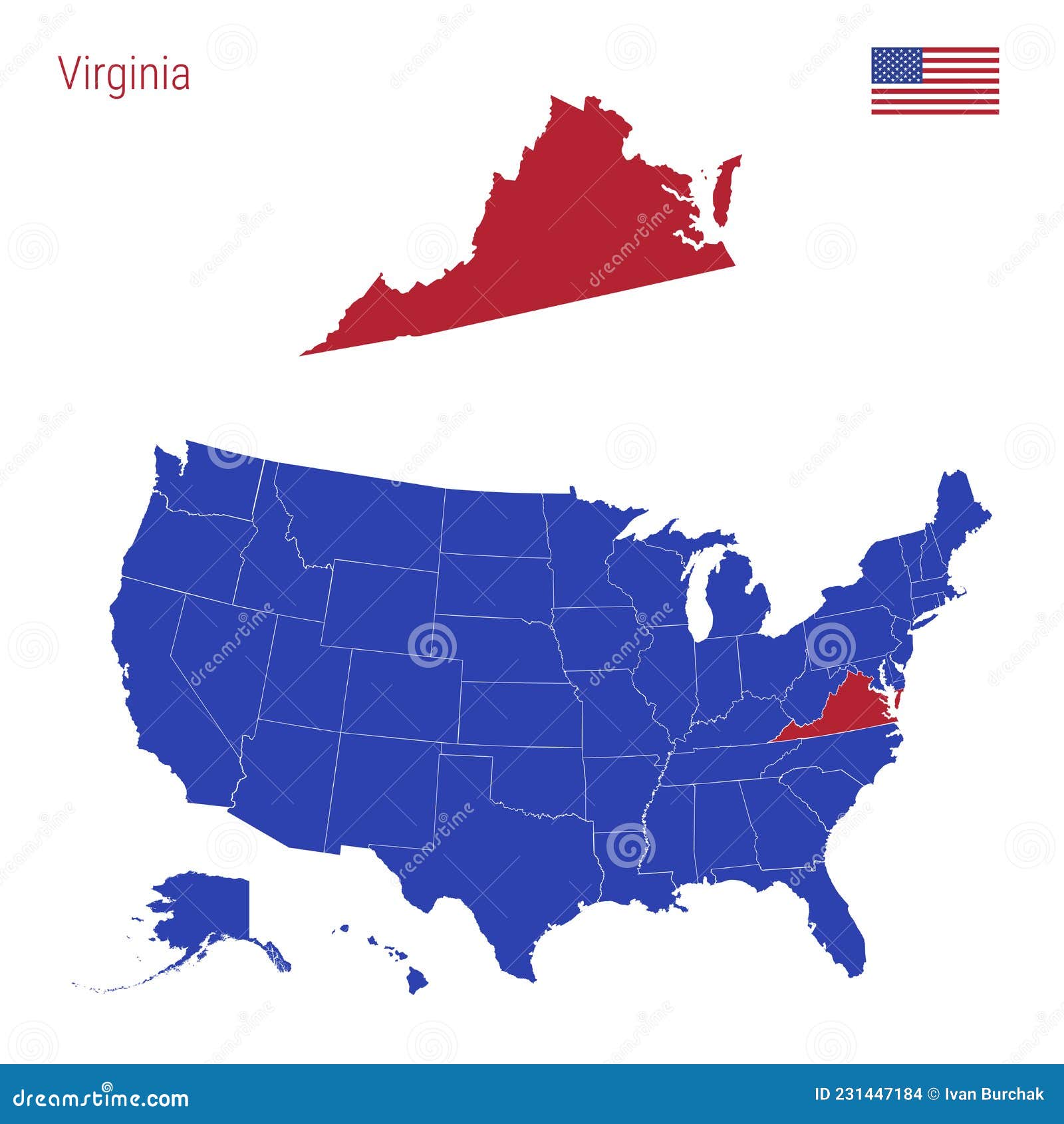 El Estado De Virginia Se Resalta En Rojo Mapa Vectorial De Los Estados Unidos Dividido En