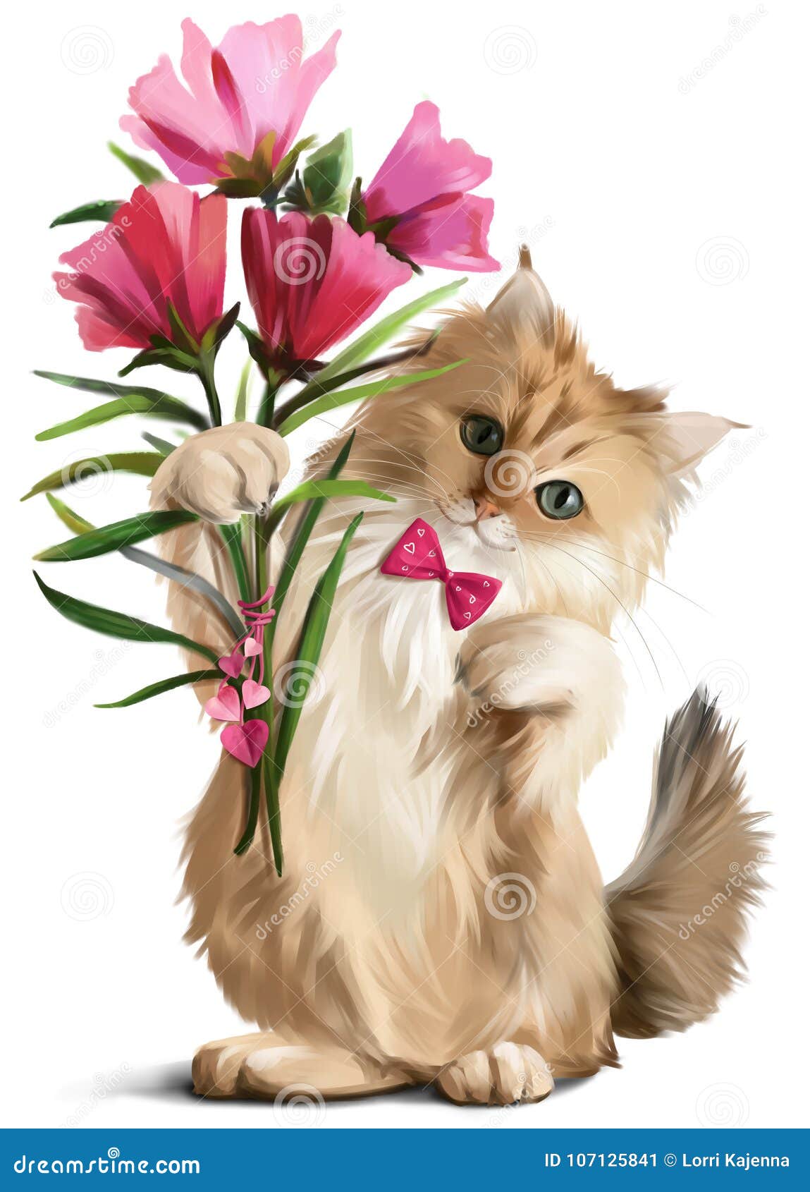 El Gatito Dio Un Ramo De Flores Stock de ilustración - Ilustración de  gatito, flores: 107125841