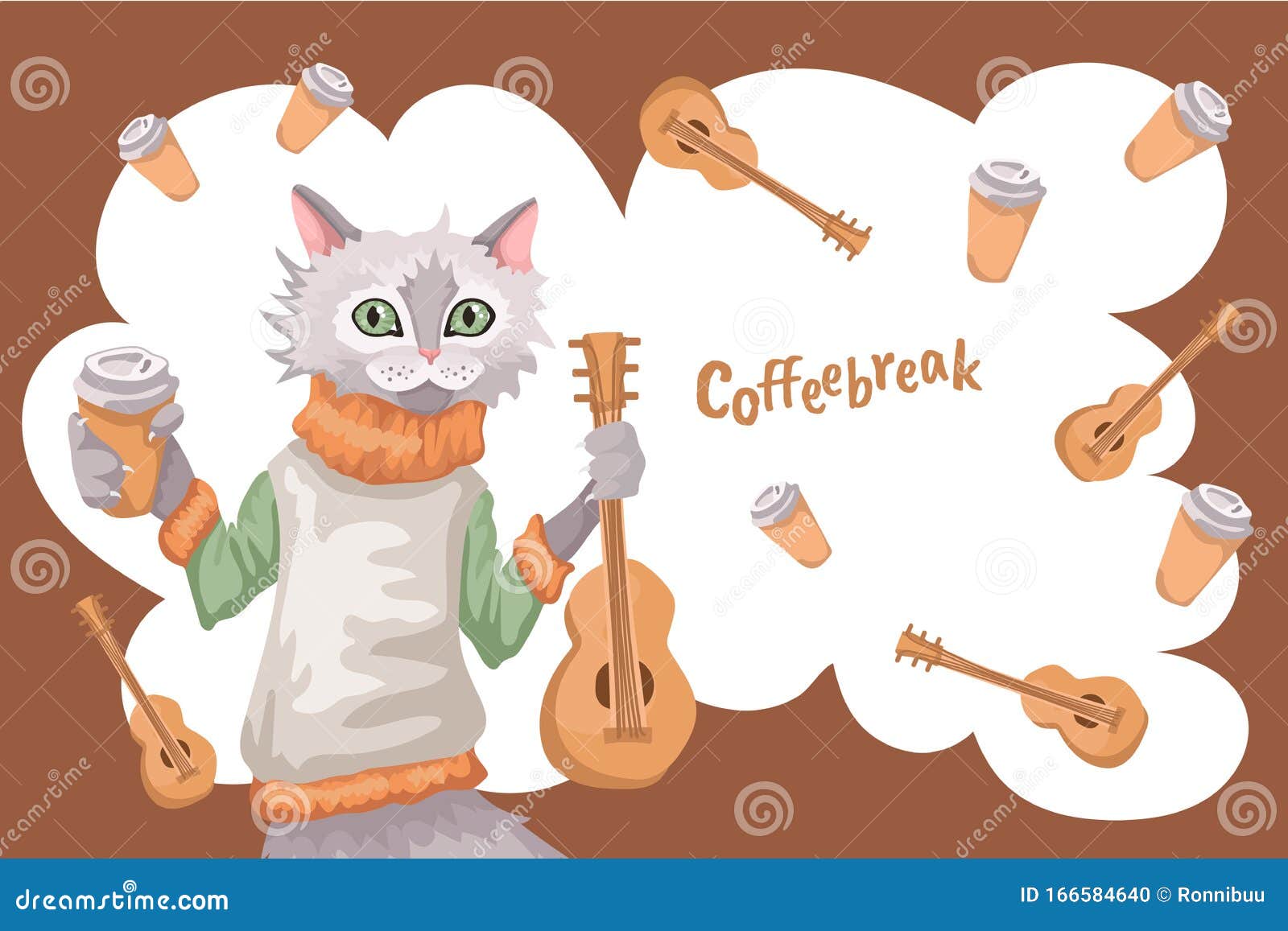 salario Arenoso Por El Gato Es Un Músico Con Una Guitarra Y Un Café, Una Carta Con Un Patrón De  Café Y Una Guitarra Ilustración del Vector - Ilustración de saludo,  aislado: 166584640