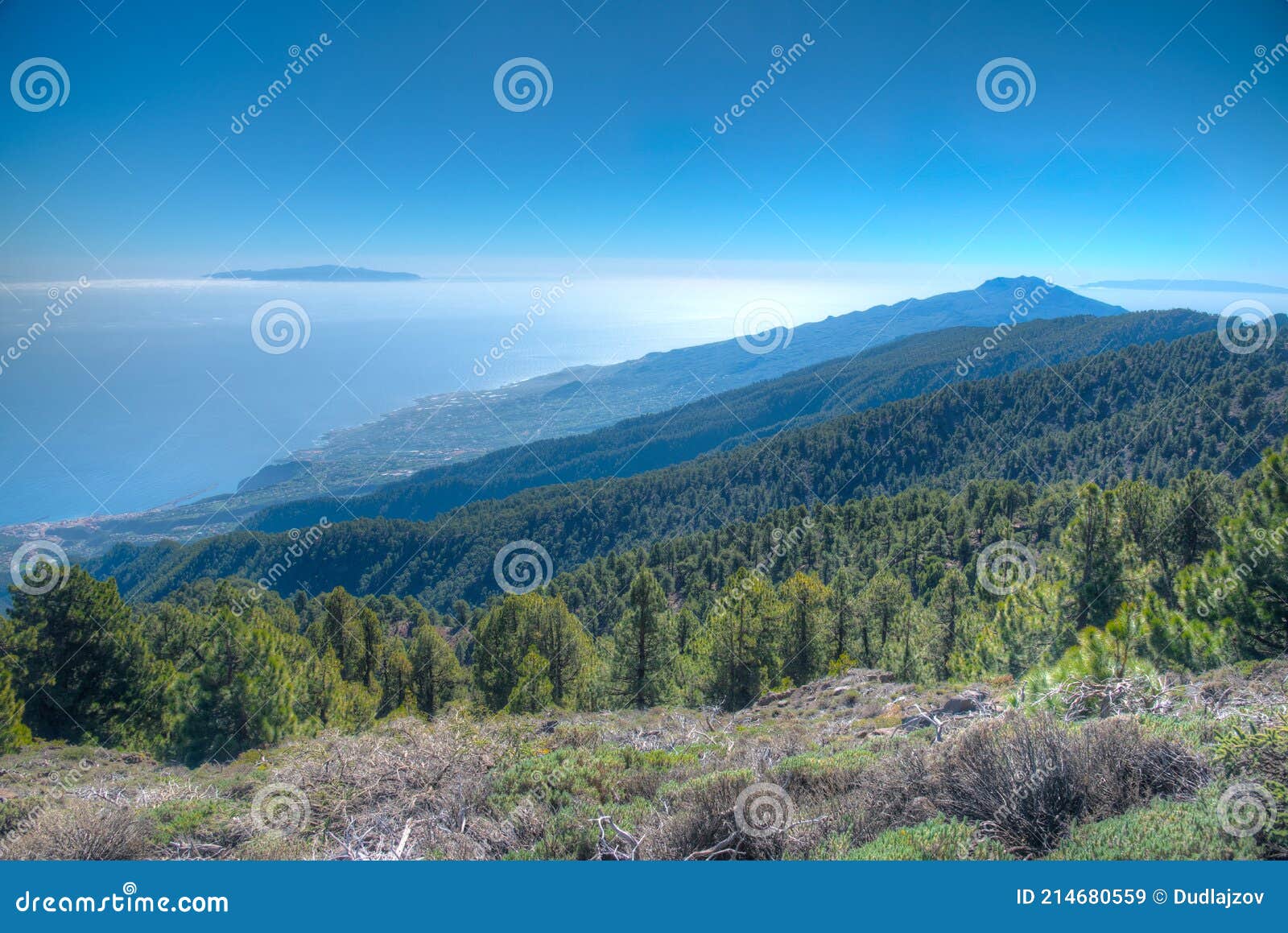 el hierro and la gomera viewed from pico de la nieve at la palma, canary islands, spain