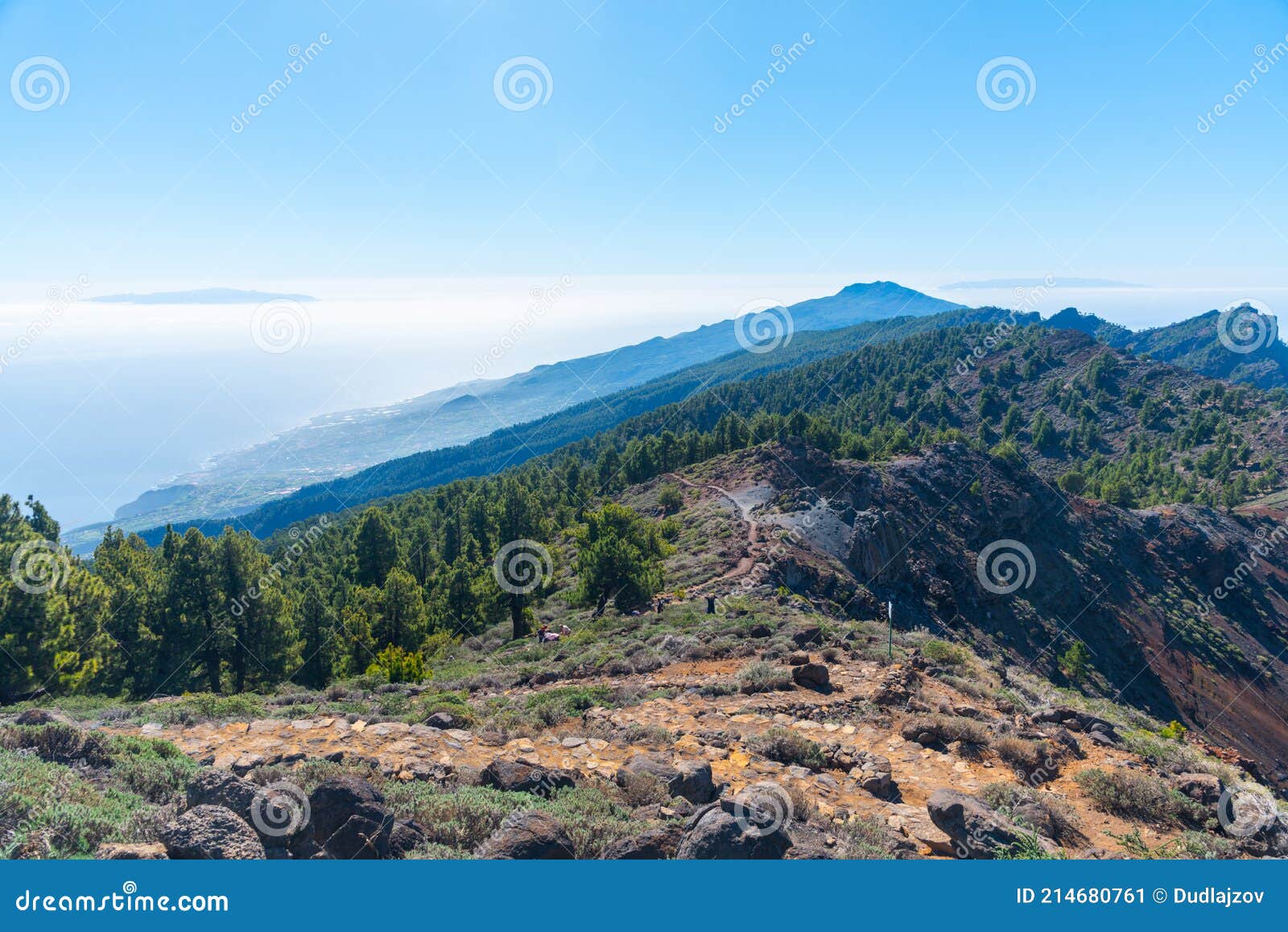 el hierro and la gomera viewed from pico de la nieve at la palma, canary islands, spain