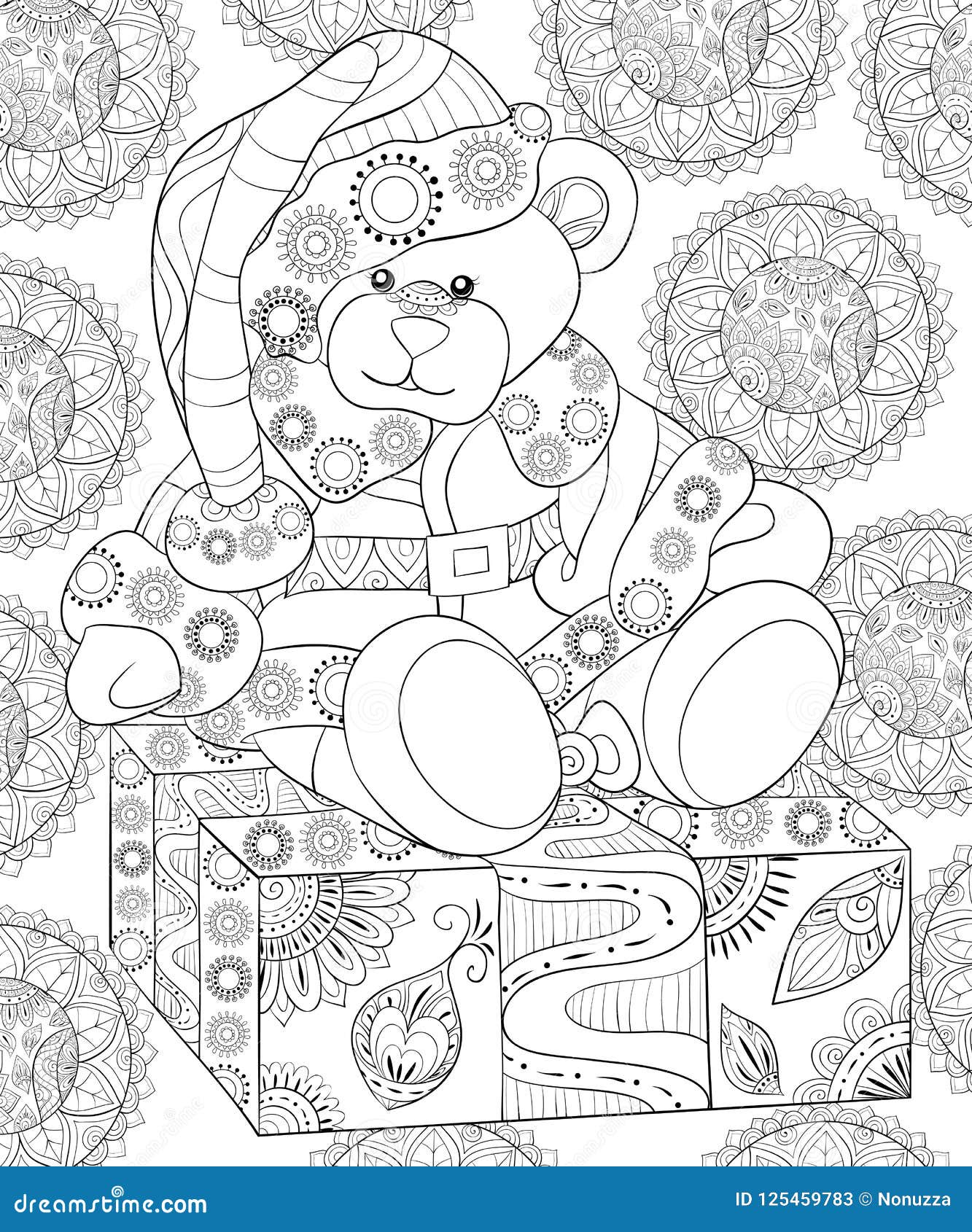 El Libro De Colorear Adulto, Pagina Un Oso Lindo De La Navidad Con El  Casquillo En El Fondo De Las Mandalas Para Relajarse Línea Ilustración del  Vector - Ilustración de imagen, lindo