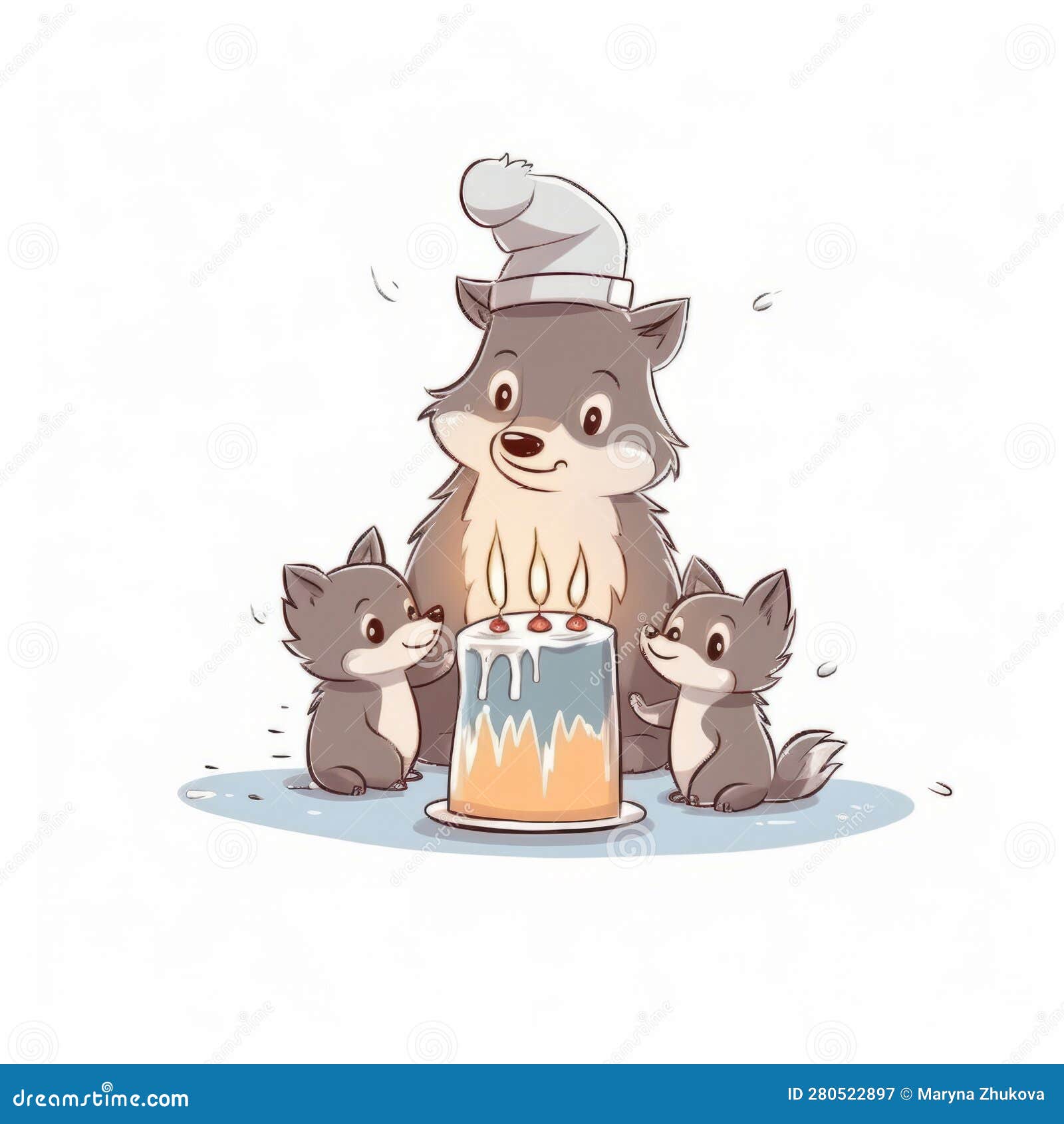Foto acerca Ilustración de la vela y de los animales del cumpleaños  aislados. Ilustración de cl…