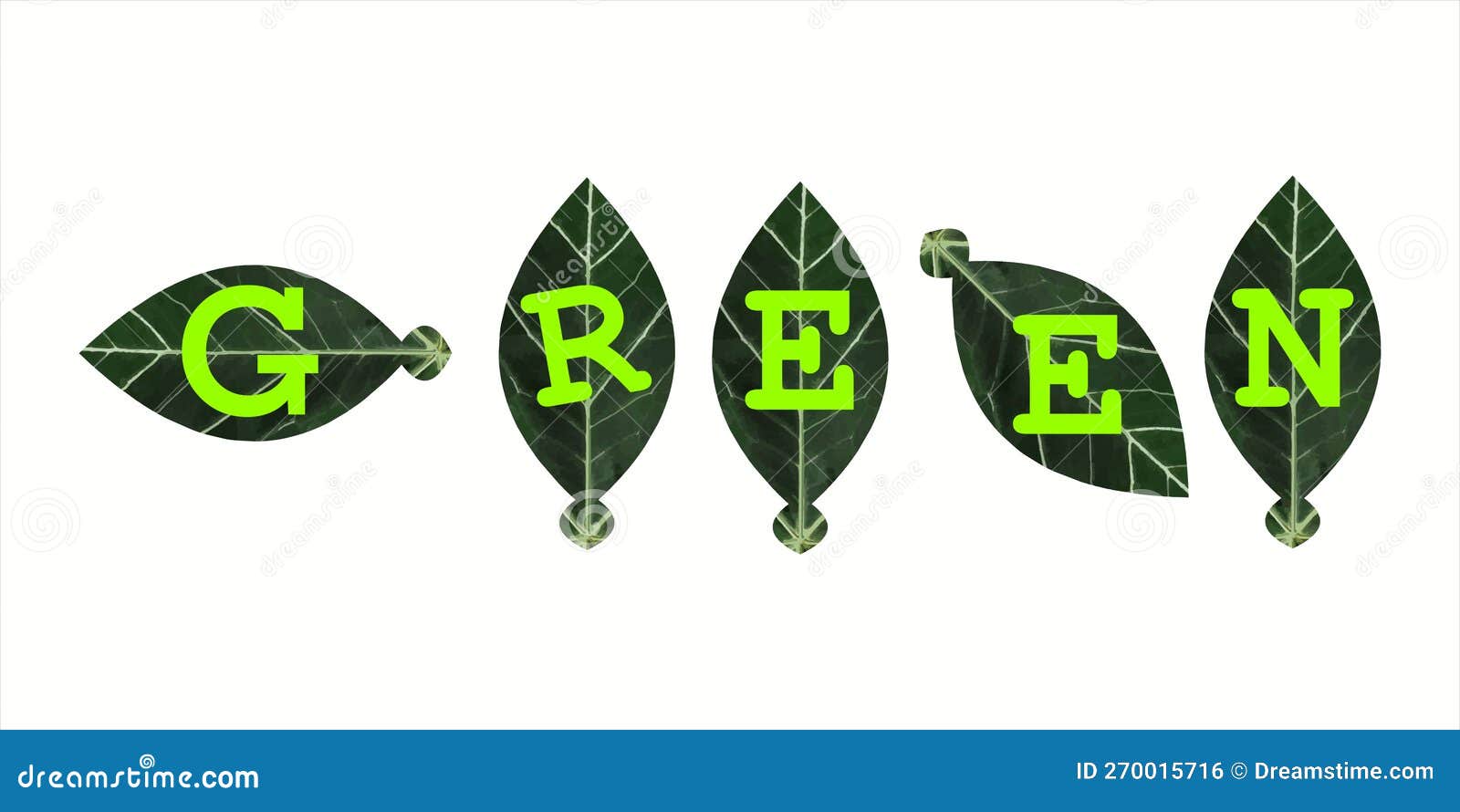 Word " Green " with Leaf Background or Formed from Leaves. Stock
