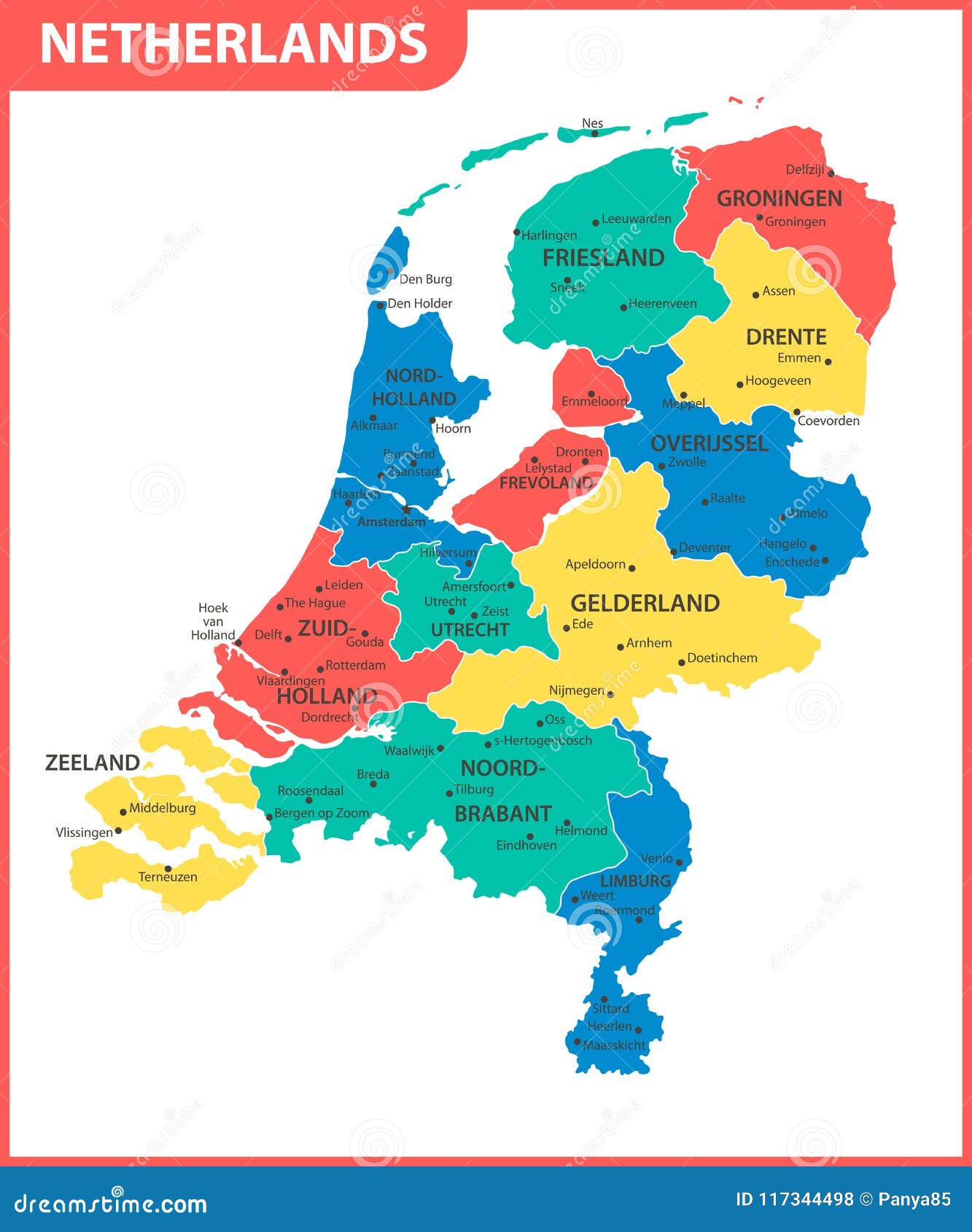 El Mapa Detallado De Países Bajos Con Las Regiones O Estados Y Ciudades