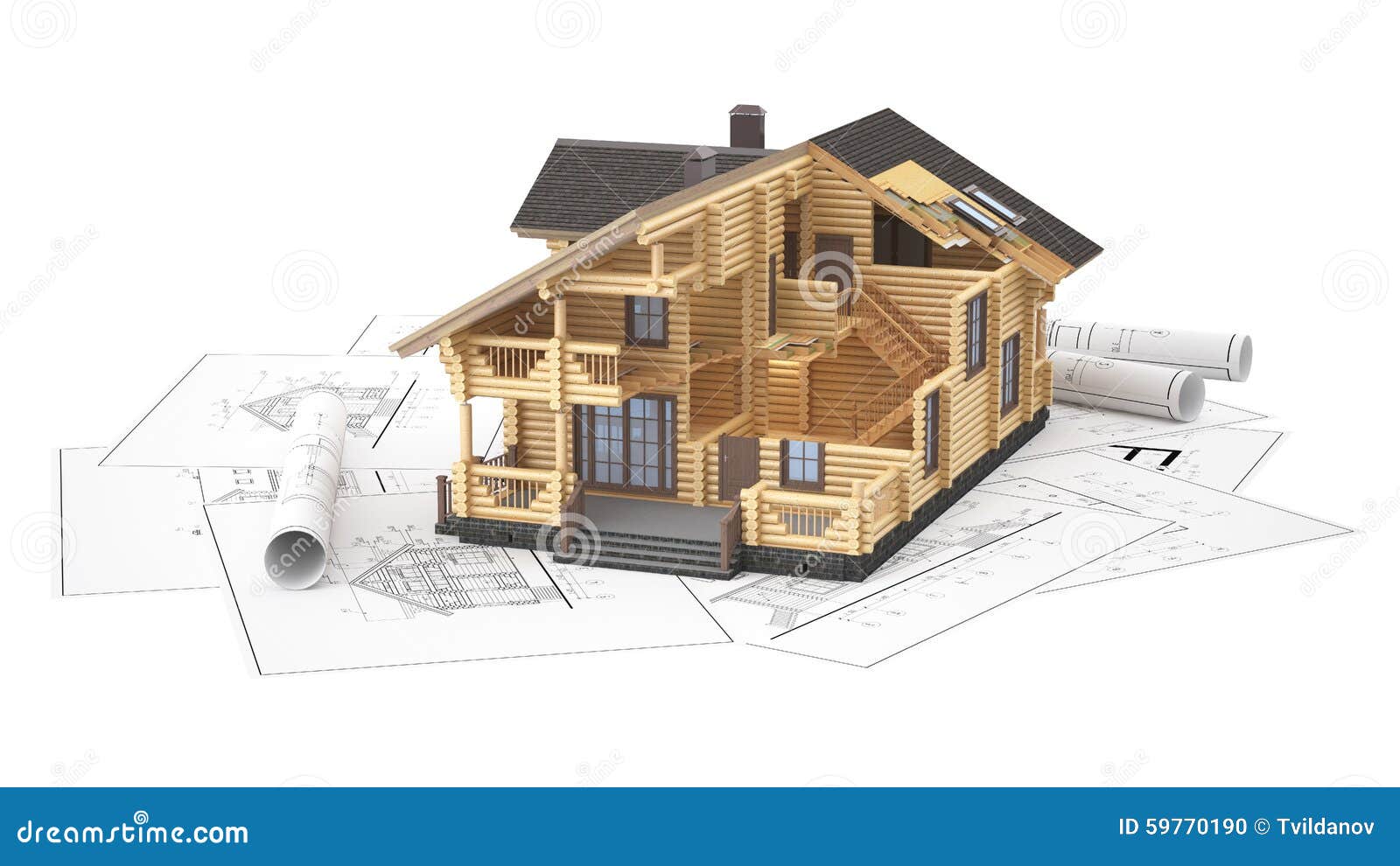 El Modelo De Una Cabaña De Madera En Los Dibujos Del Fondo Stock de  ilustración - Ilustración de oficina, hogares: 59770190