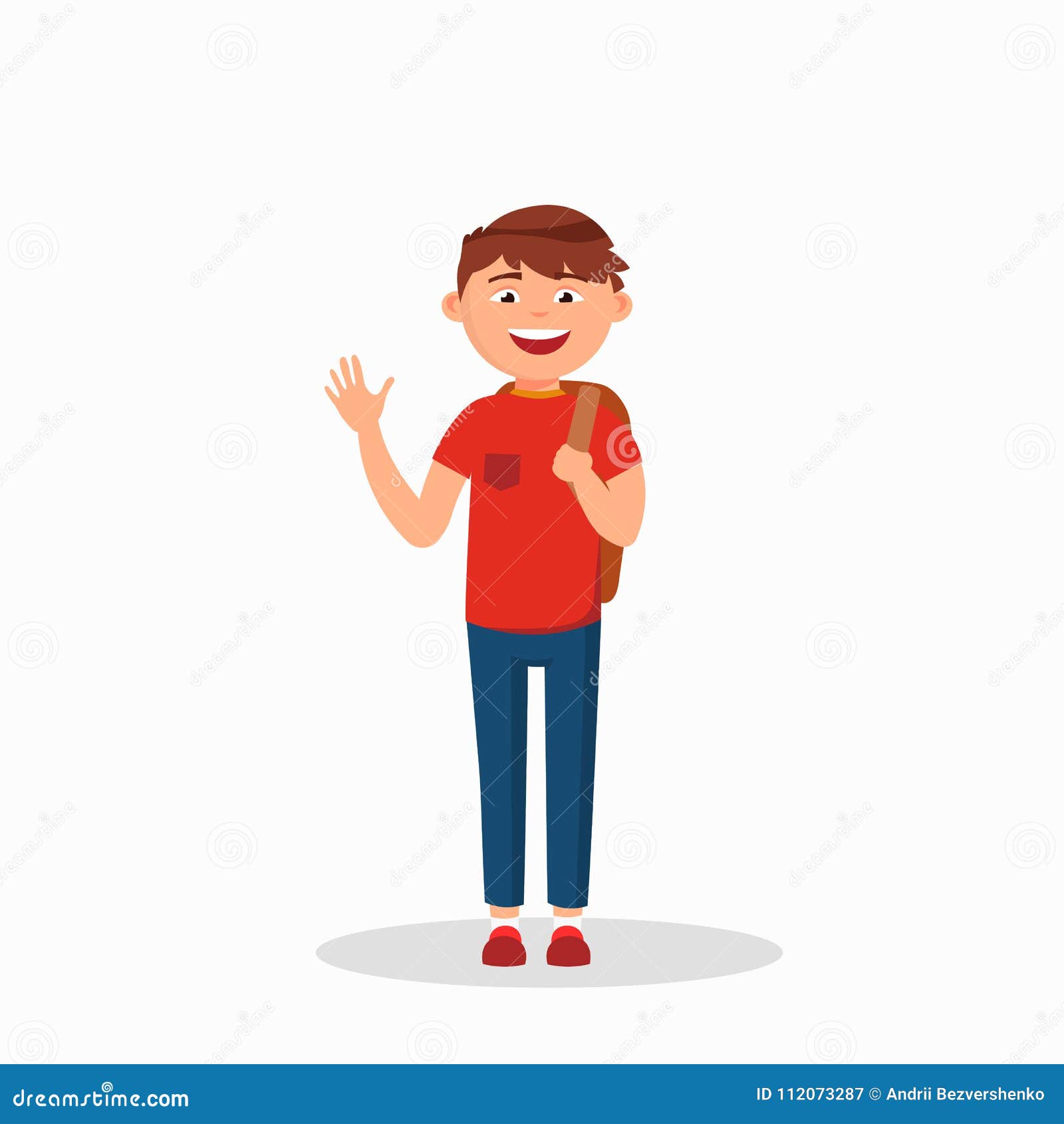 El Muchacho Está Agitando Su Mano Y Está Riendo, Personaje De Dibujos  Animados Aislado En El Fondo Blanco Muchacho Feliz En Vecto Ilustración del  Vector - Ilustración de ropas, plano: 112073287