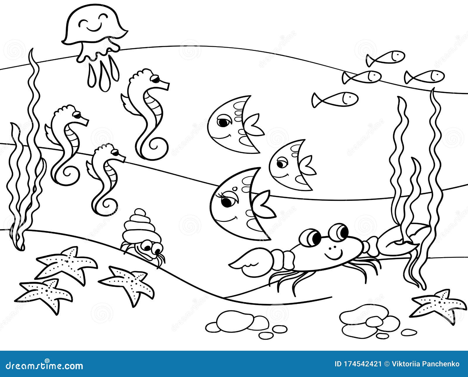 El Mundo Submarino El Fondo Marino Con Sus Habitantes. Vector De Dibujos Animados  Para Colorear Ilustración del Vector - Ilustración de cuadro, superficie:  174542421