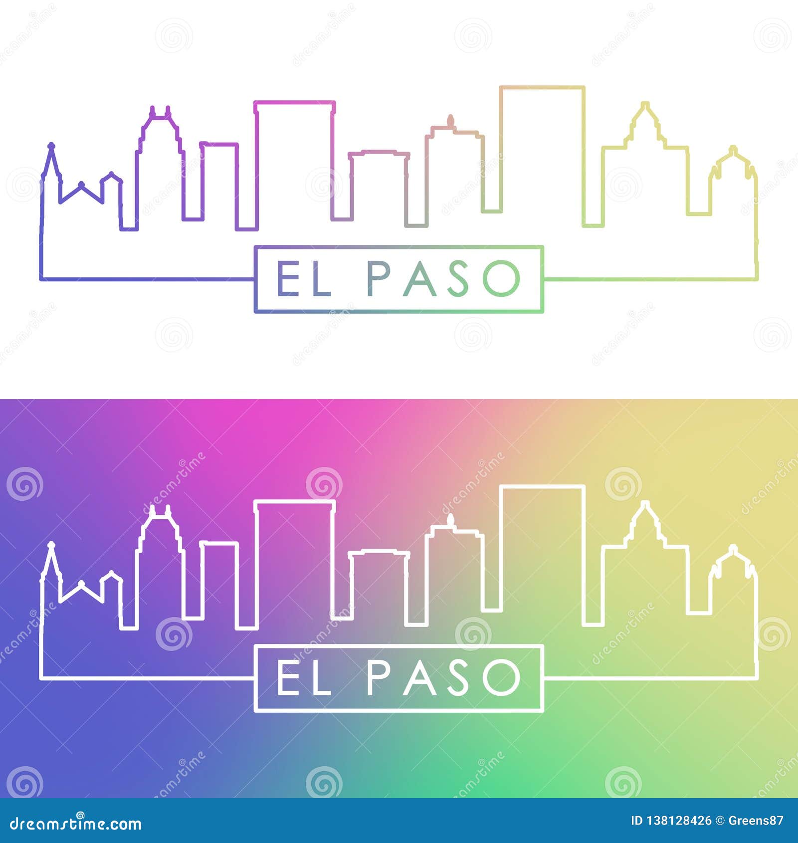 el paso skyline. colorful linear style.