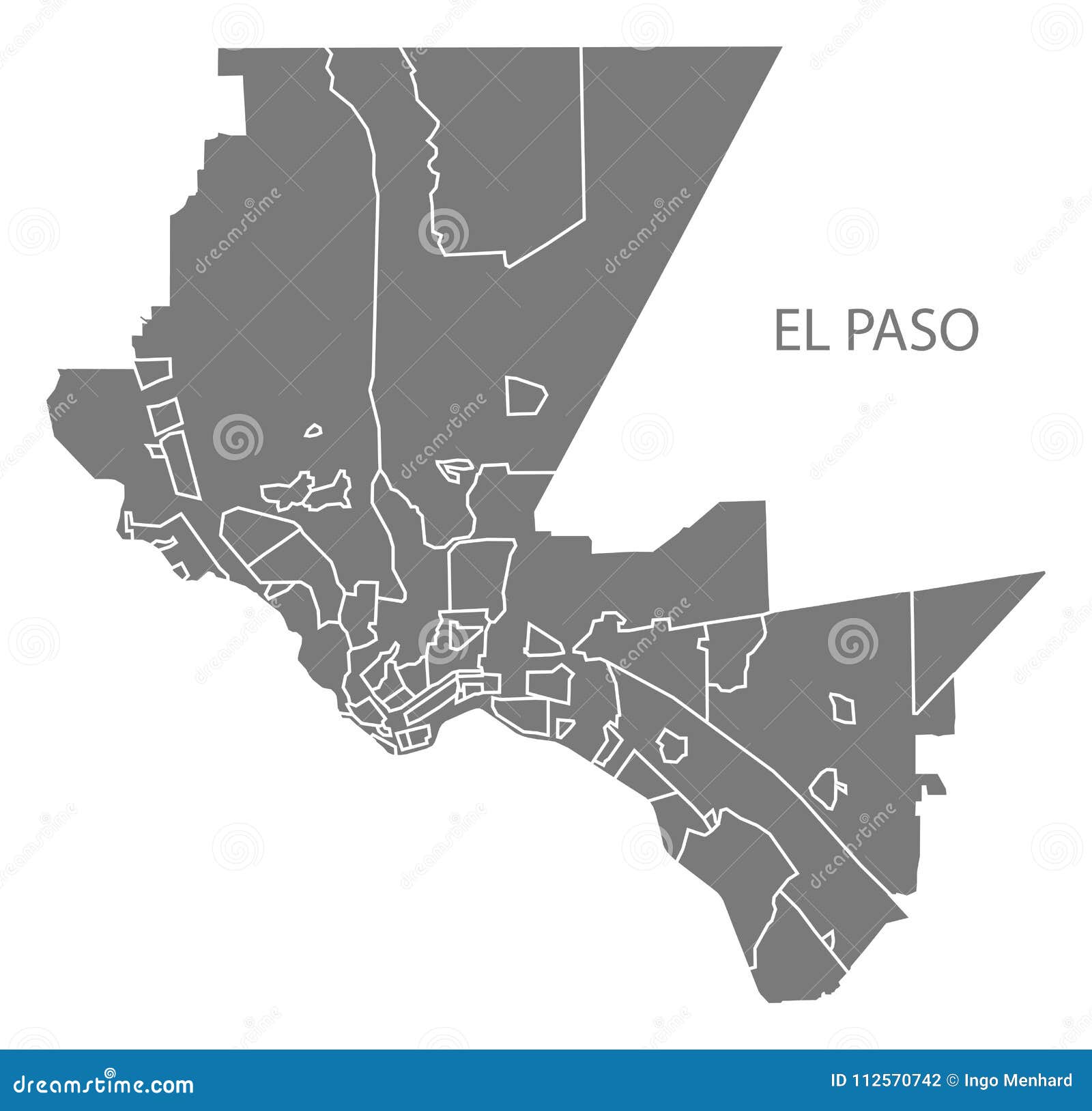 el paso texas city map with neighborhoods grey  silhouette 