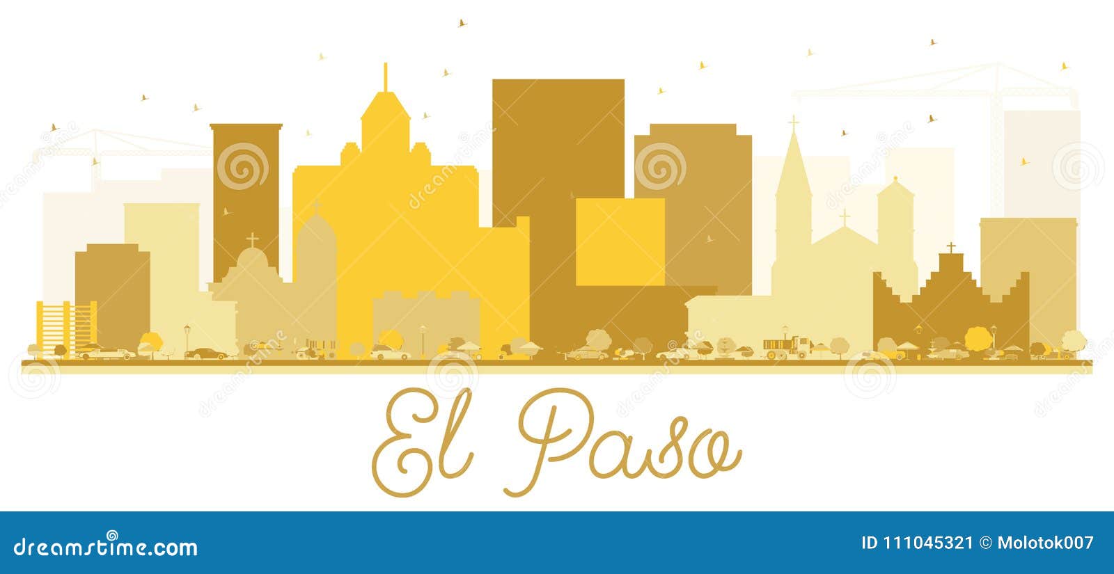 el paso texas usa city skyline golden silhouette.