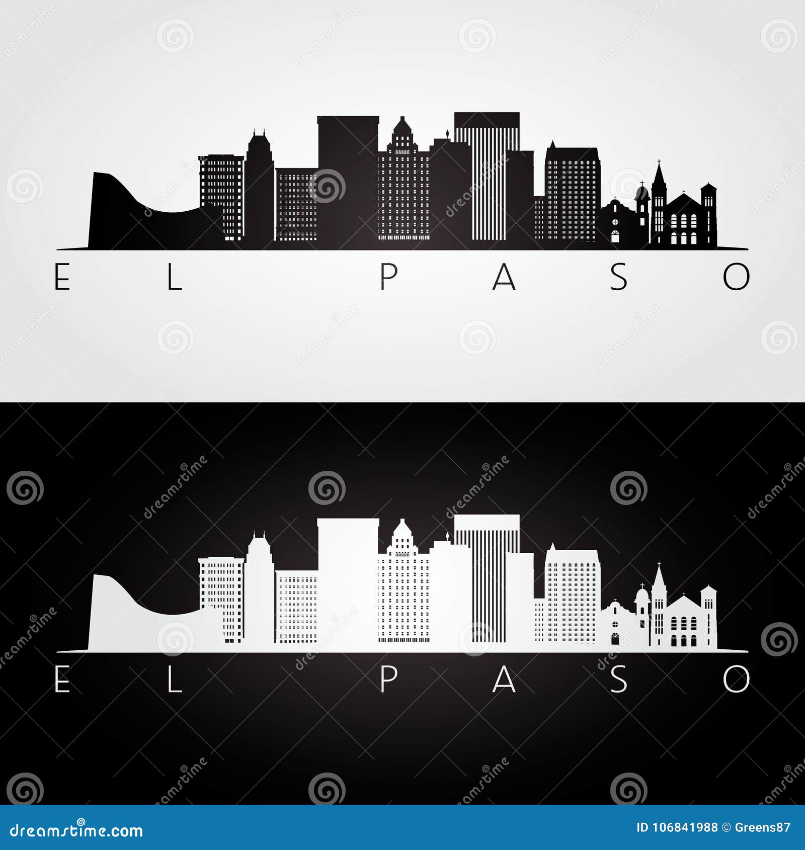 el paso usa skyline and landmarks silhouette