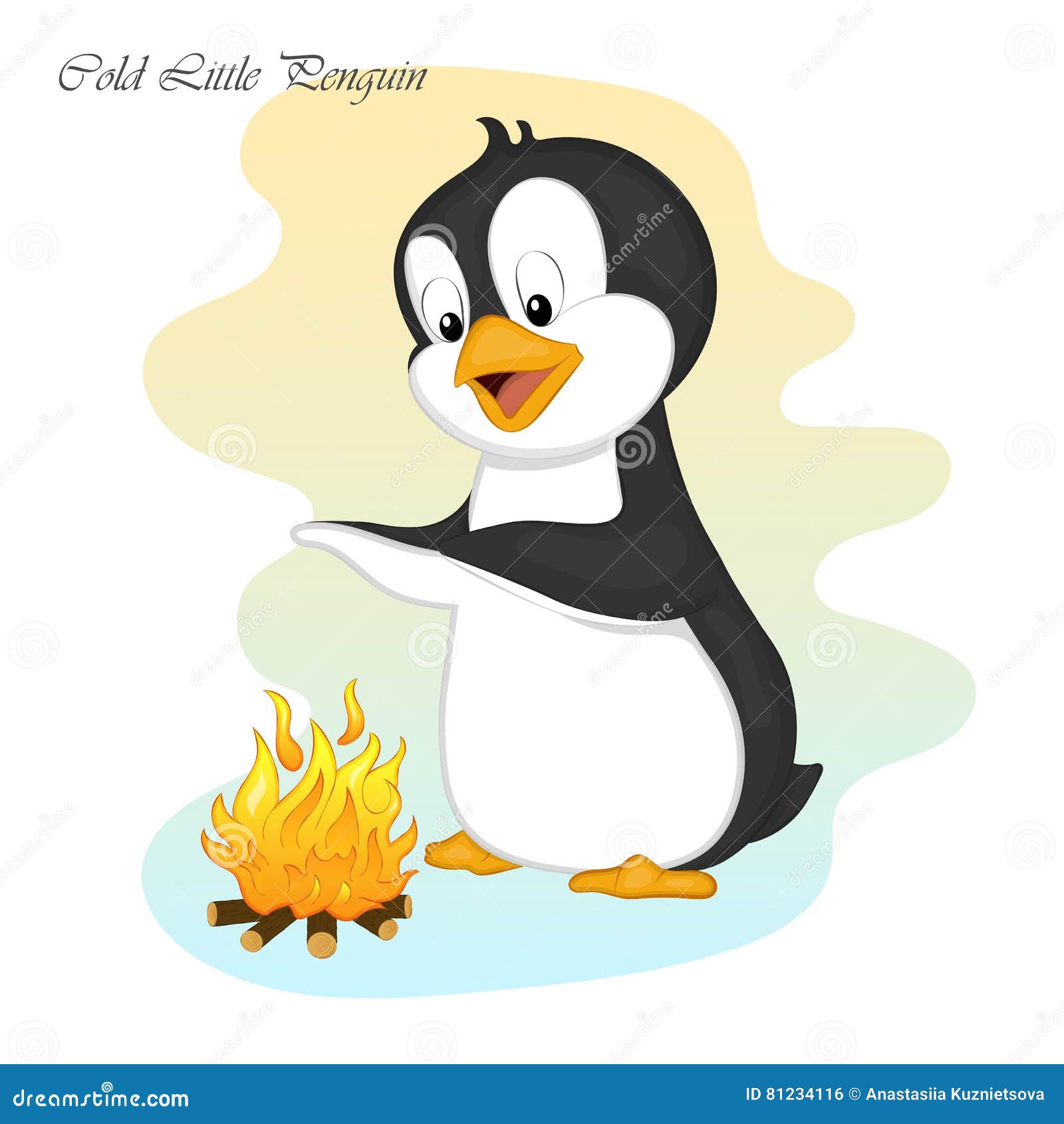 El Pequeno Pinguino Frio Divertido Y Lindo Hace Un Fuego Tarjeta